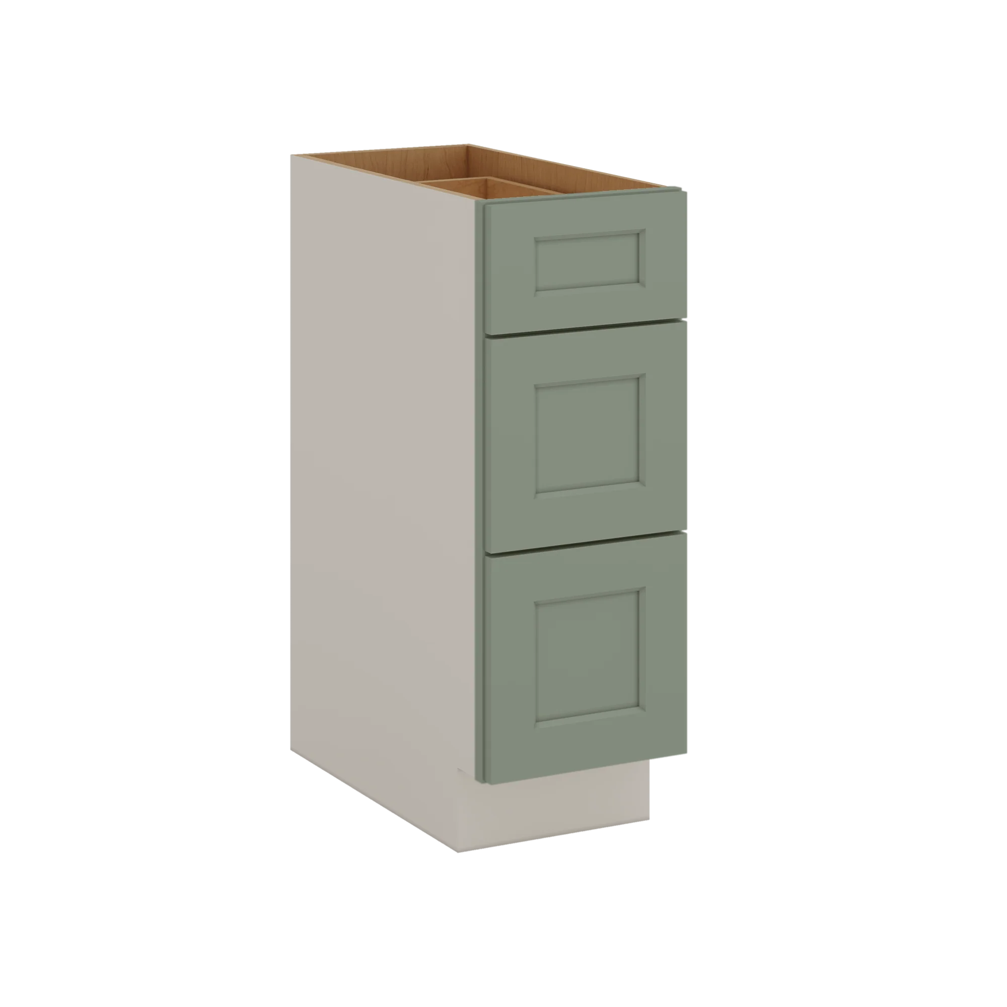 12", 15", 18", 21", 24", 30", 33" & 36" Wide 14SG Sage Green Shaker 1-1/4" Overlay 3 Drawer Base Cabinet - Image 19