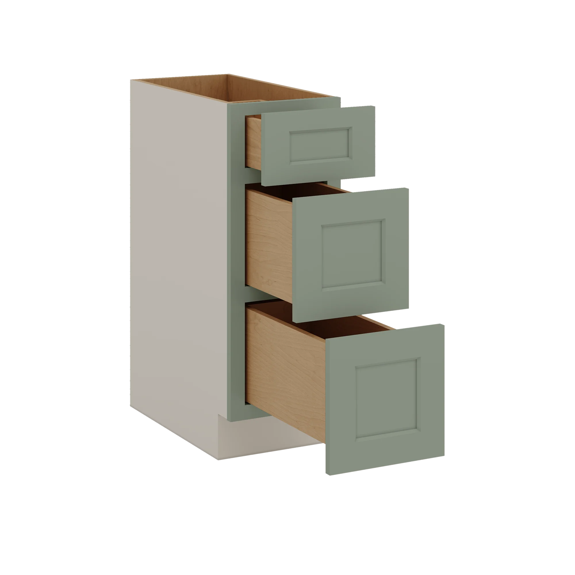 12", 15", 18", 21", 24", 30", 33" & 36" Wide 14SG Sage Green Shaker 1-1/4" Overlay 3 Drawer Base Cabinet - Image 20