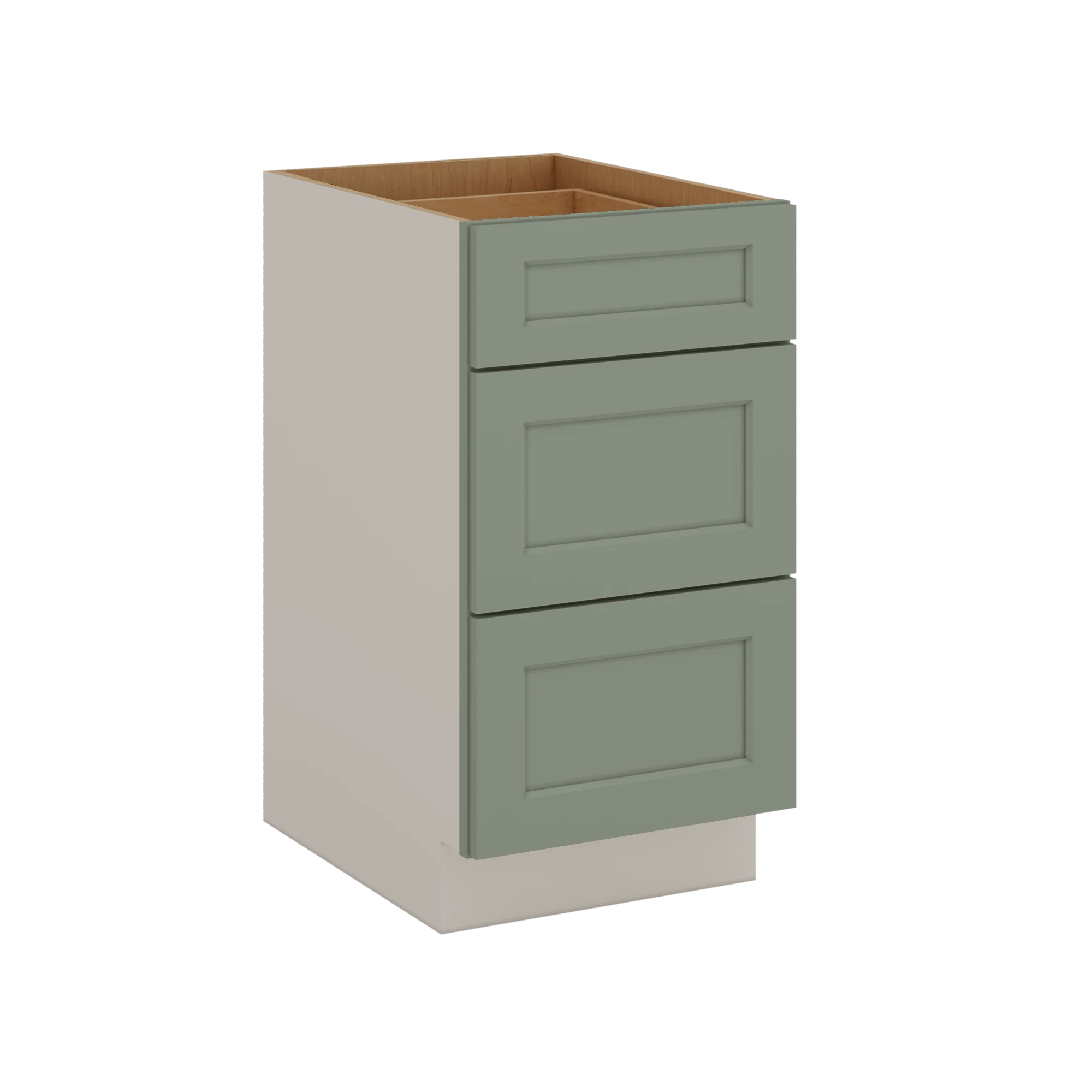 12", 15", 18", 21", 24", 30", 33" & 36" Wide 14SG Sage Green Shaker 1-1/4" Overlay 3 Drawer Base Cabinet - Image 23