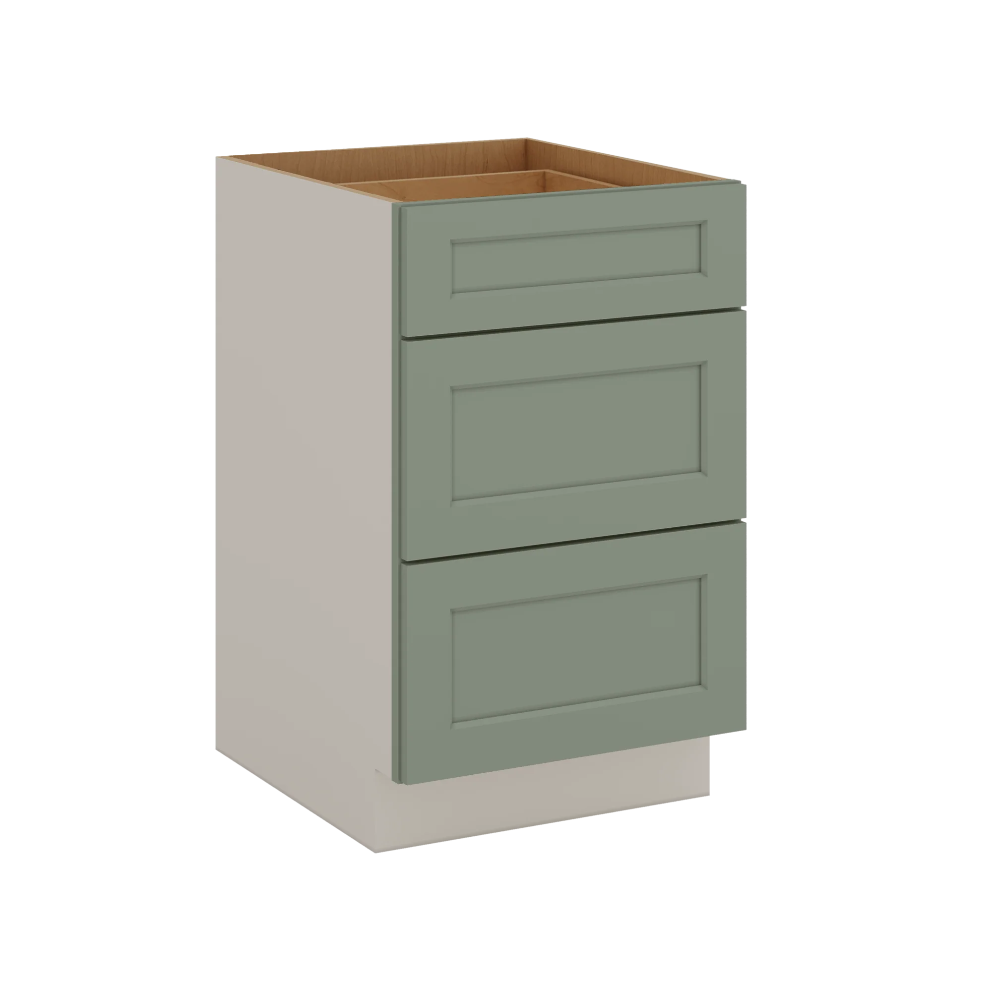 12", 15", 18", 21", 24", 30", 33" & 36" Wide 14SG Sage Green Shaker 1-1/4" Overlay 3 Drawer Base Cabinet - Image 25