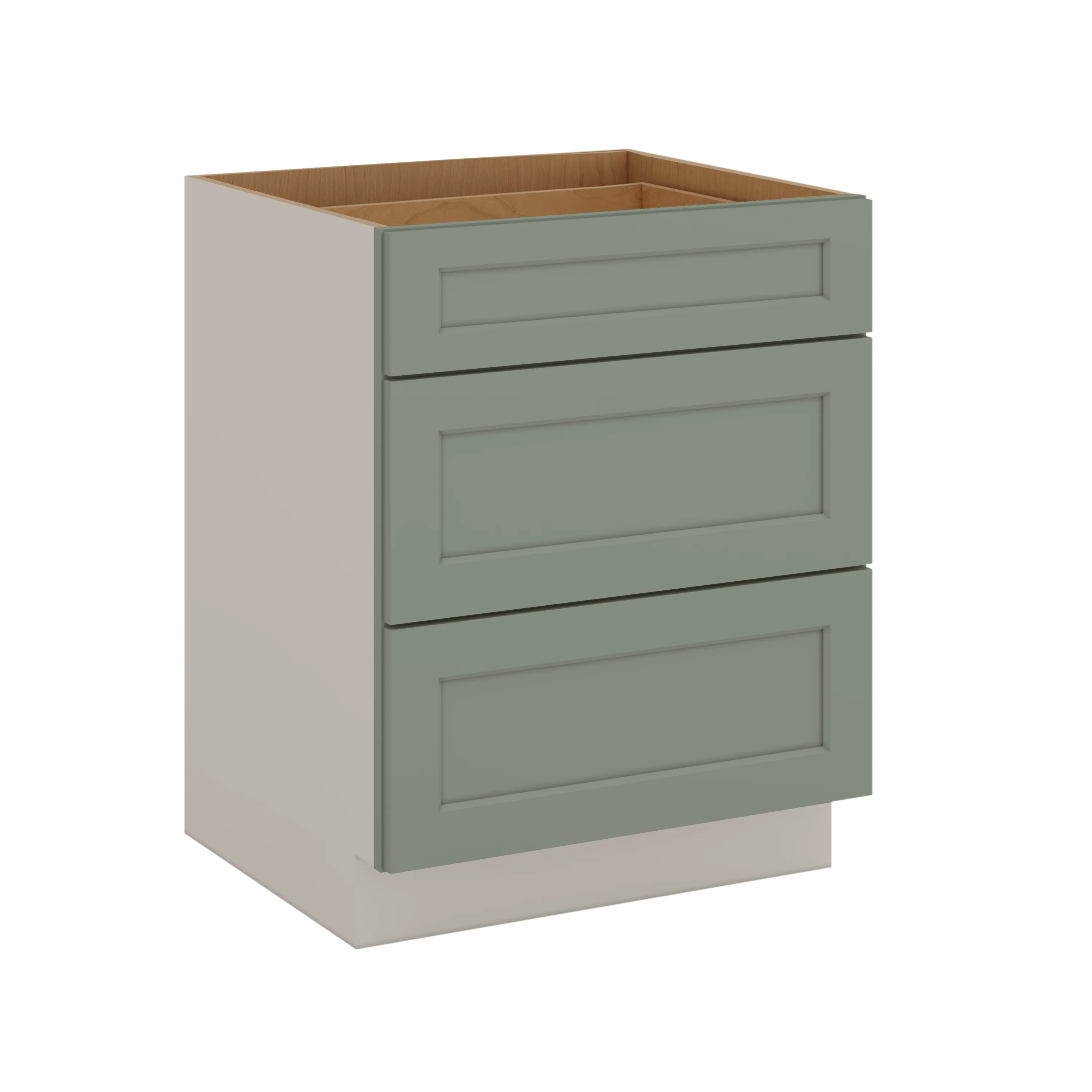 12", 15", 18", 21", 24", 30", 33" & 36" Wide 14SG Sage Green Shaker 1-1/4" Overlay 3 Drawer Base Cabinet - Image 29