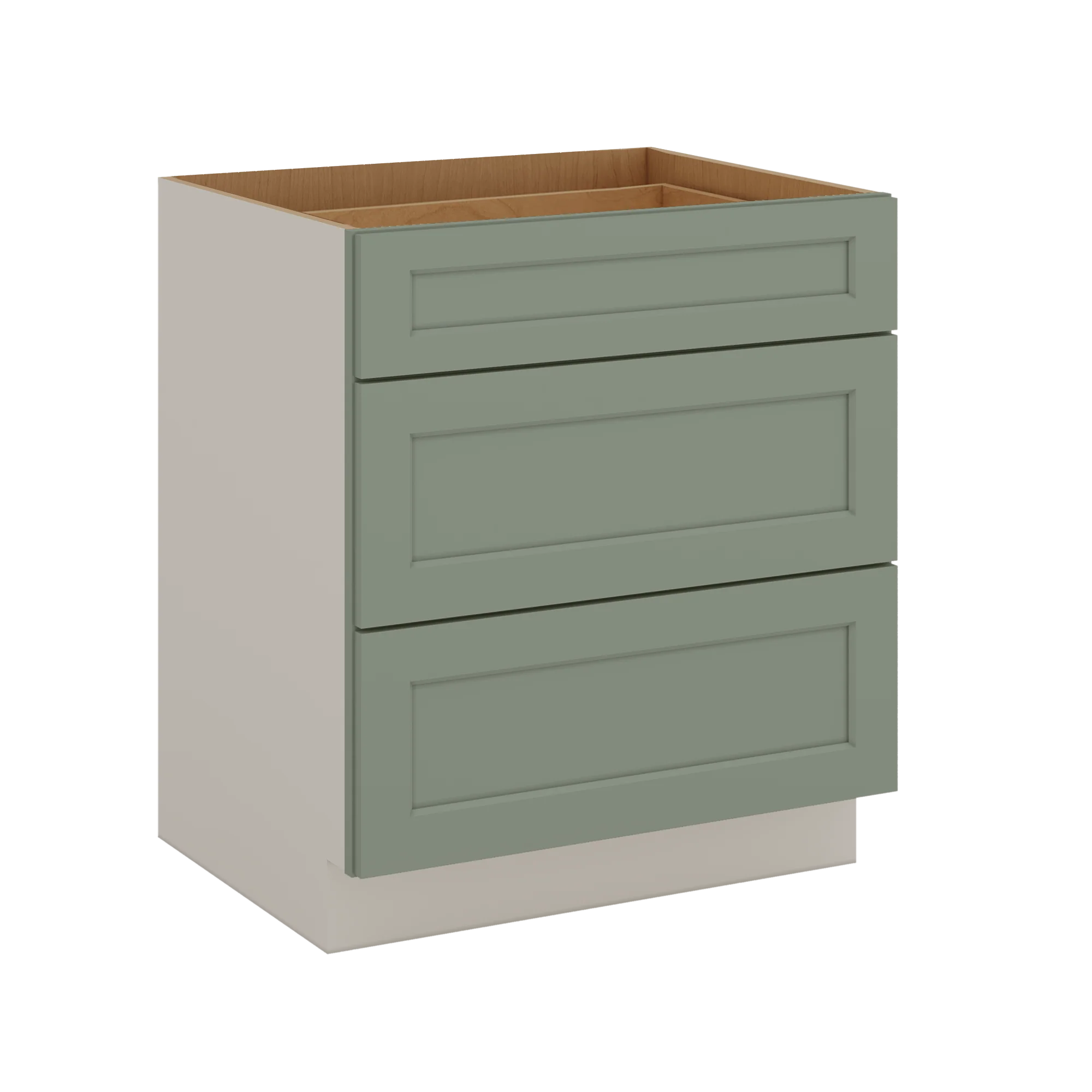 12", 15", 18", 21", 24", 30", 33" & 36" Wide 14SG Sage Green Shaker 1-1/4" Overlay 3 Drawer Base Cabinet - Image 31