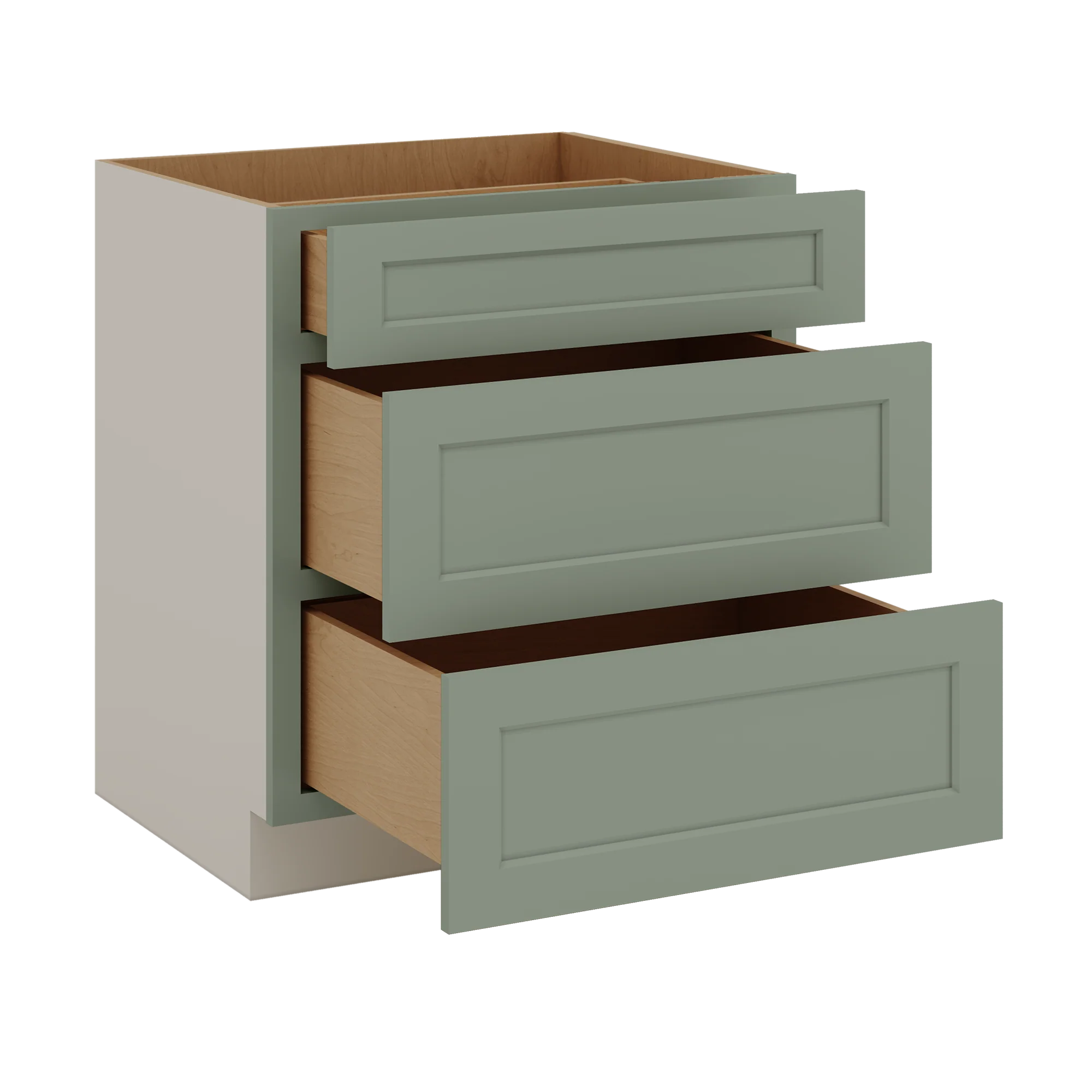 12", 15", 18", 21", 24", 30", 33" & 36" Wide 14SG Sage Green Shaker 1-1/4" Overlay 3 Drawer Base Cabinet - Image 32
