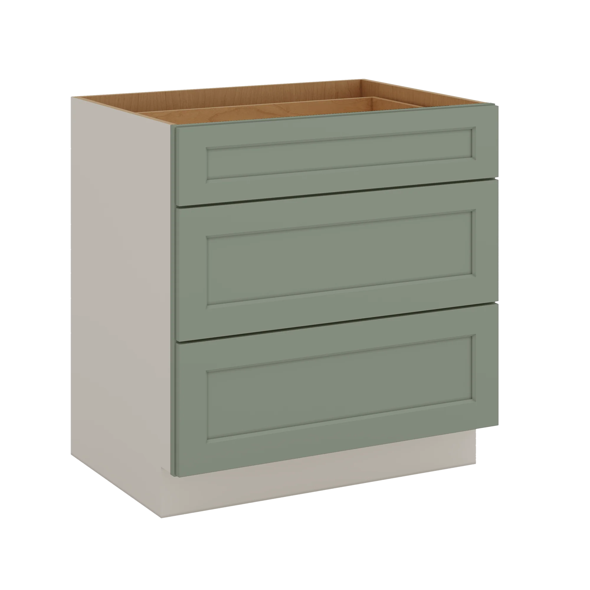 12", 15", 18", 21", 24", 30", 33" & 36" Wide 14SG Sage Green Shaker 1-1/4" Overlay 3 Drawer Base Cabinet - Image 33