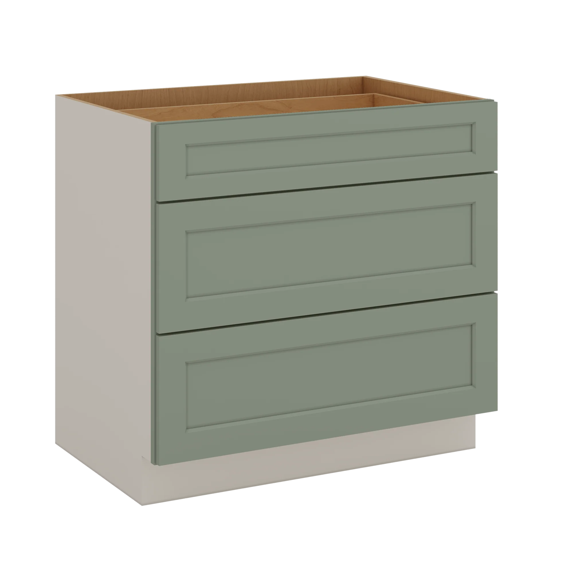 12", 15", 18", 21", 24", 30", 33" & 36" Wide 14SG Sage Green Shaker 1-1/4" Overlay 3 Drawer Base Cabinet - Image 35