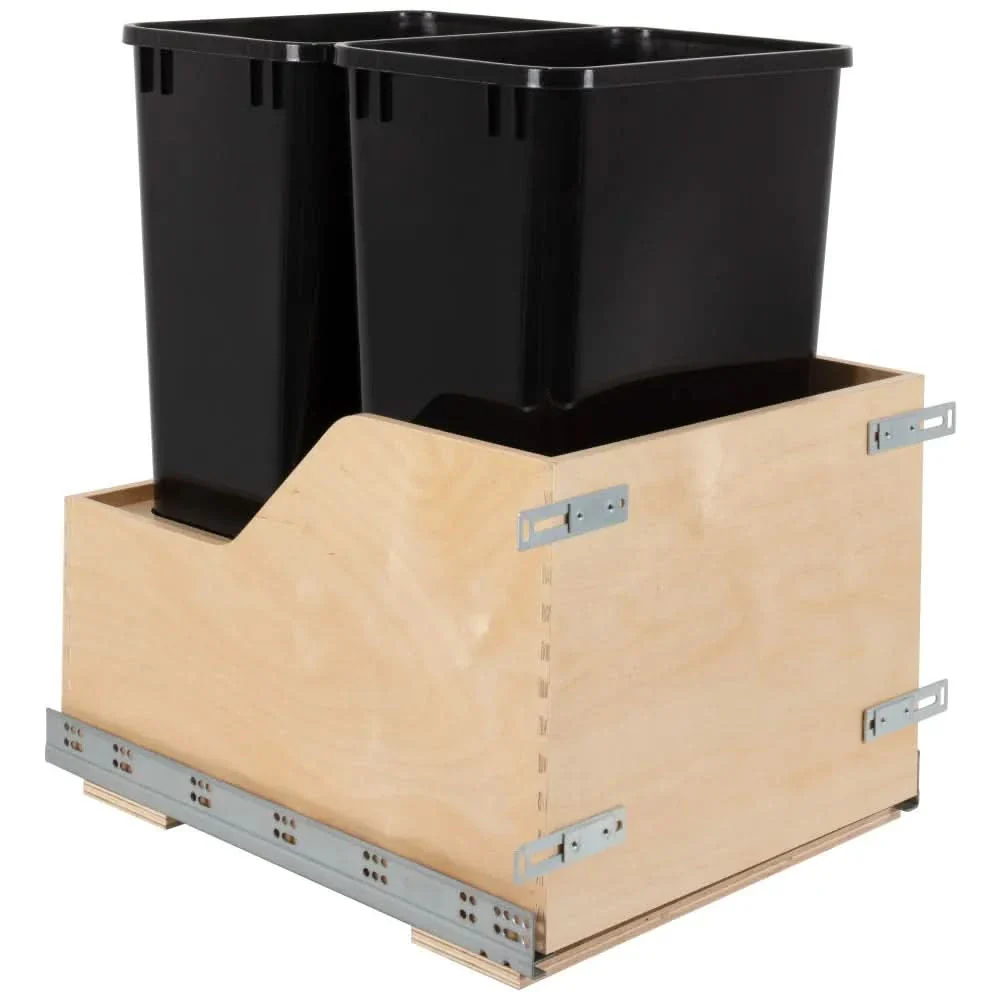 18" Double 50 Quart Wood Bottom-Mount Soft-close Trashcan Rollout for Door Mounting, Includes Two Cans - Hardware Resources - Image 4