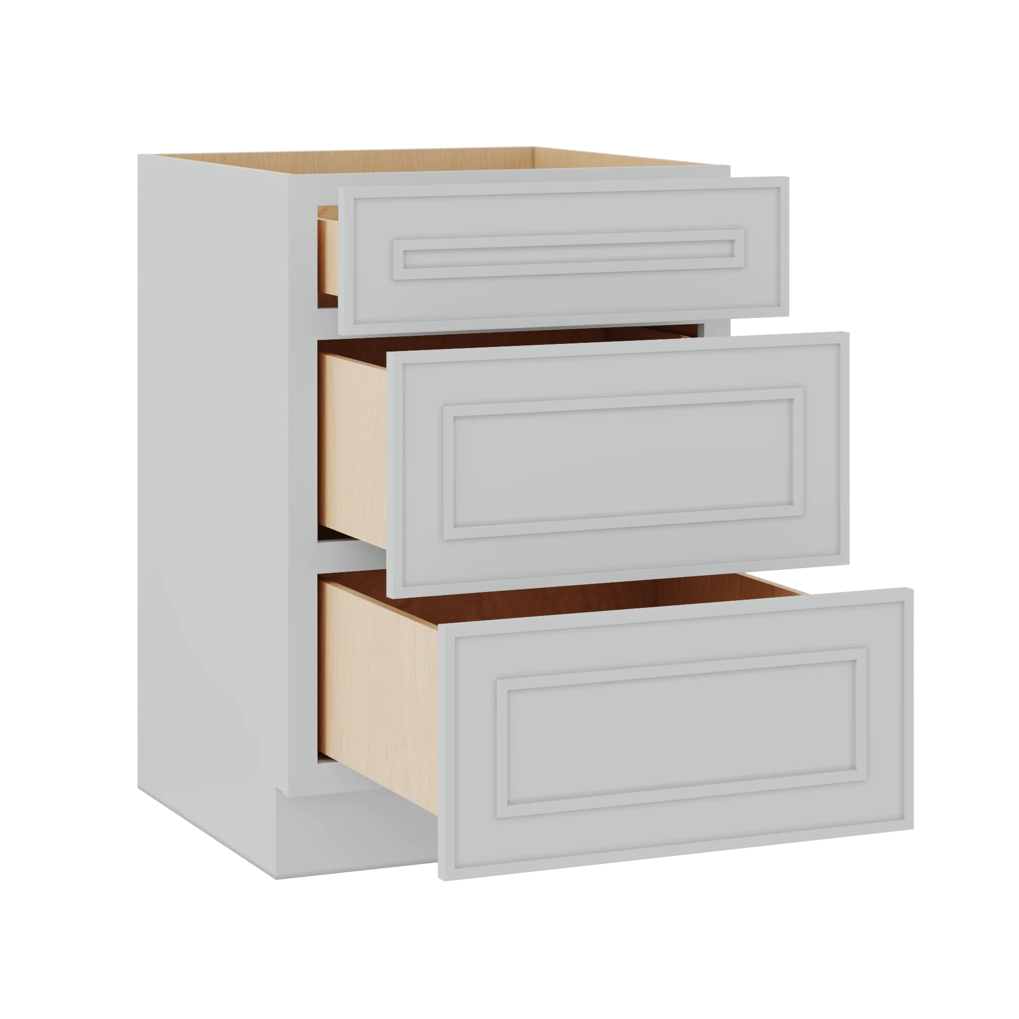 3 Drawer Base 12", 15", 18", 21", 24" & 30" Wide White Elegant Oak Craftsman Shaker 1-1/4" Overlay Base Cabinet - Image 10
