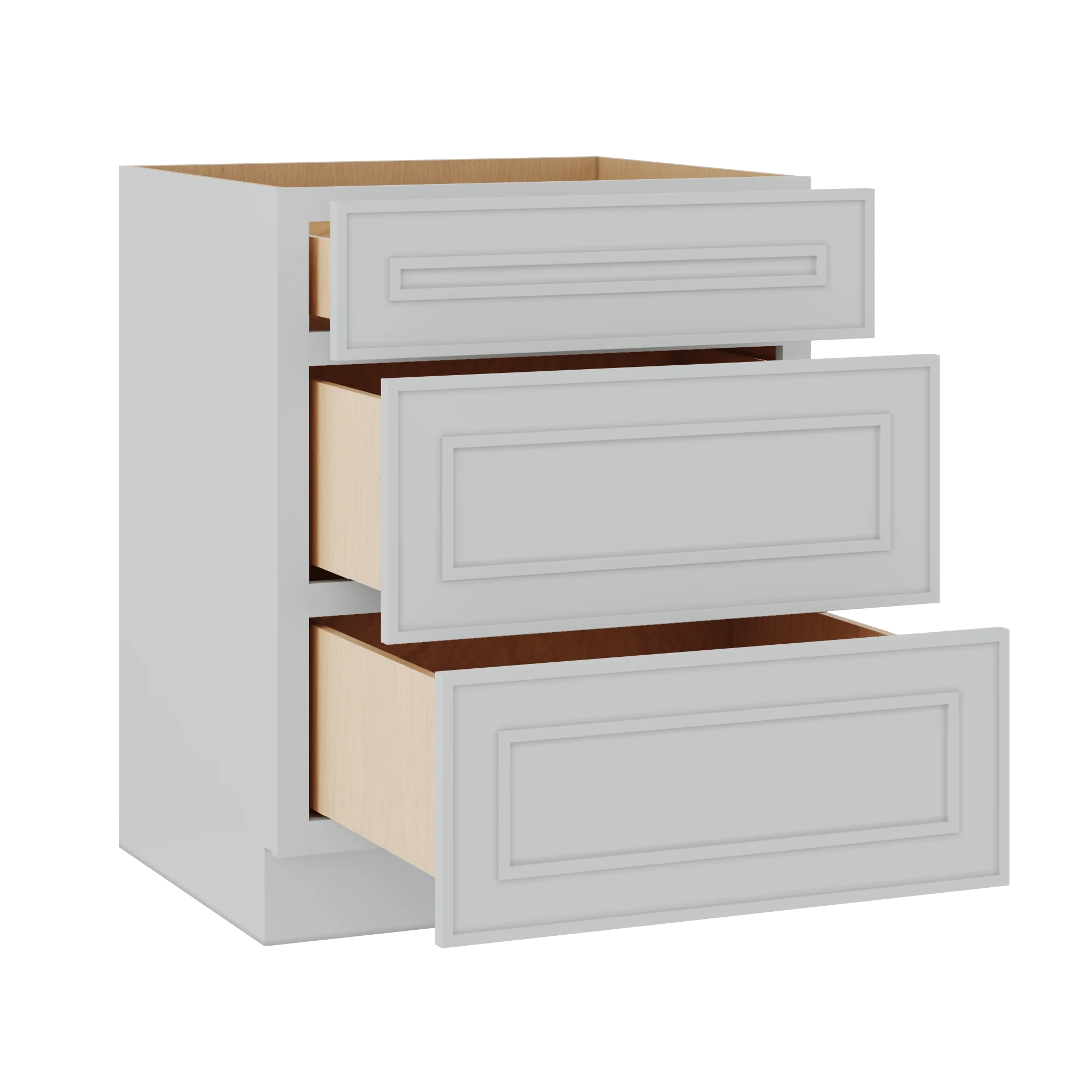 3 Drawer Base 12", 15", 18", 21", 24" & 30" Wide White Elegant Oak Craftsman Shaker 1-1/4" Overlay Base Cabinet - Image 12