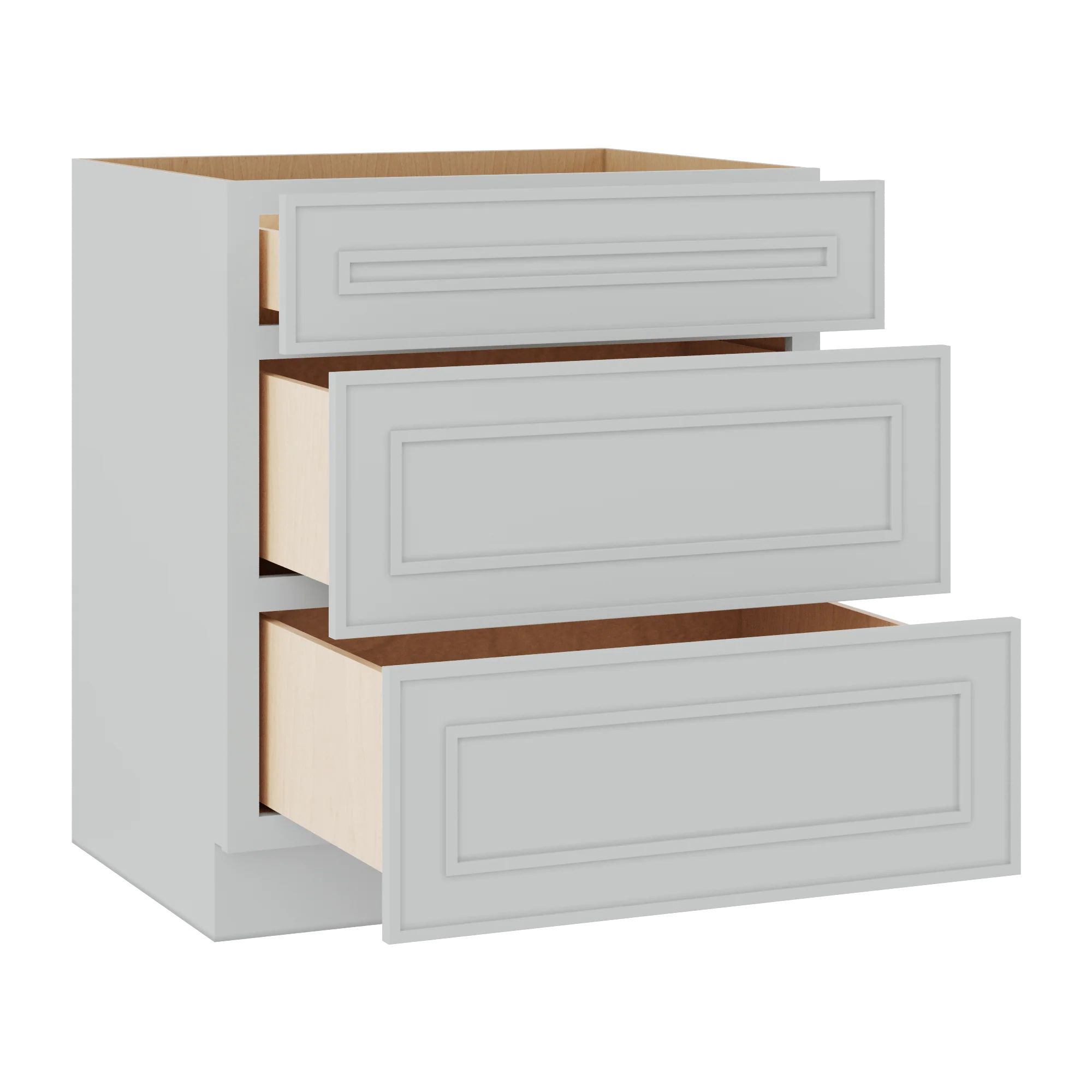 3 Drawer Base 12", 15", 18", 21", 24" & 30" Wide White Elegant Oak Craftsman Shaker 1-1/4" Overlay Base Cabinet - Image 14