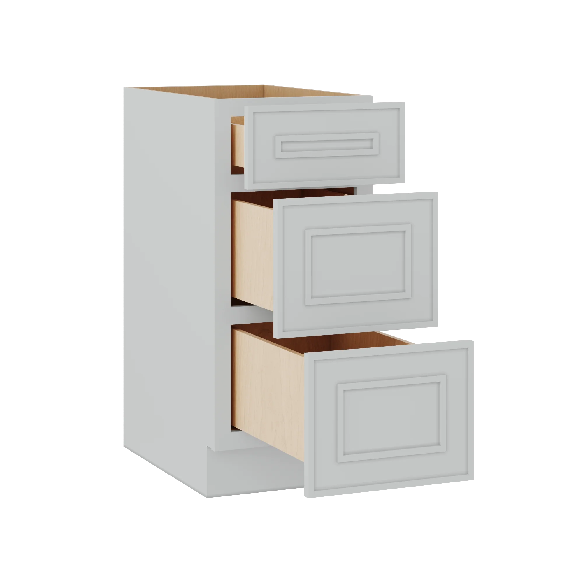 3 Drawer Base 12", 15", 18", 21", 24" & 30" Wide White Elegant Oak Craftsman Shaker 1-1/4" Overlay Base Cabinet - Image 4