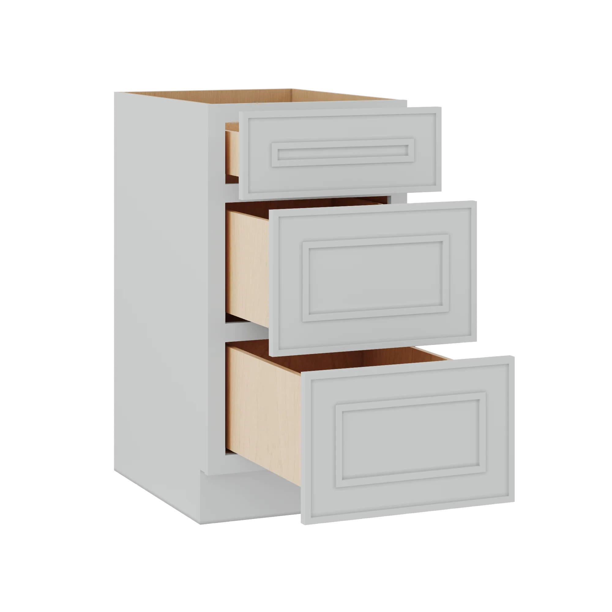3 Drawer Base 12", 15", 18", 21", 24" & 30" Wide White Elegant Oak Craftsman Shaker 1-1/4" Overlay Base Cabinet - Image 6
