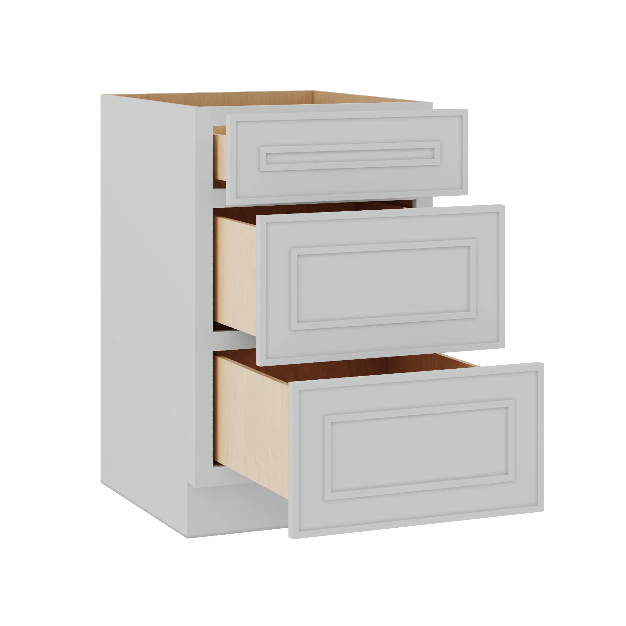 3 Drawer Base 12", 15", 18", 21", 24" & 30" Wide White Elegant Oak Craftsman Shaker 1-1/4" Overlay Base Cabinet - Image 8