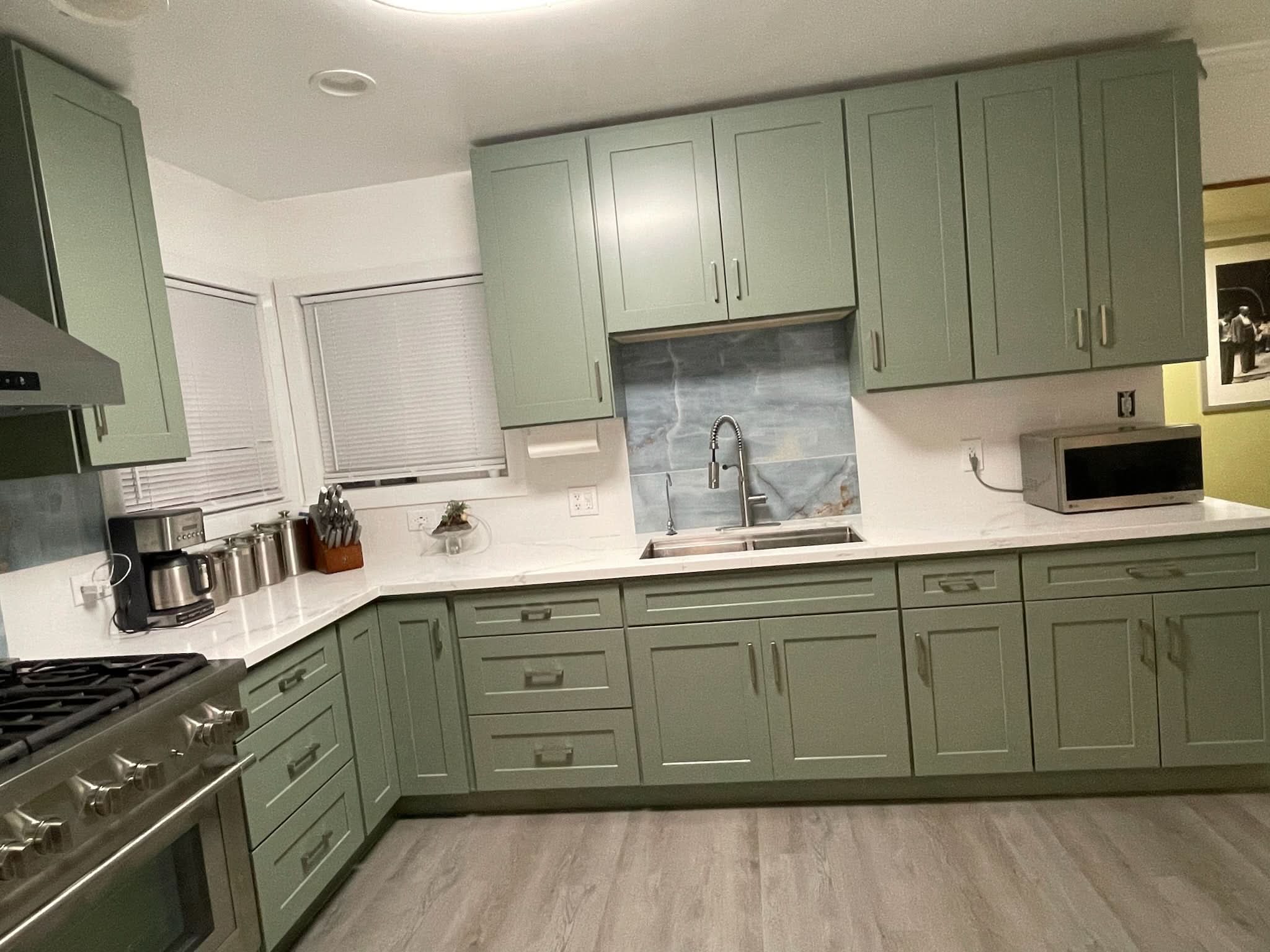 30" Microwave Base Cabinet Overlay 14SG Sage Green Shaker Shaker - Image 10