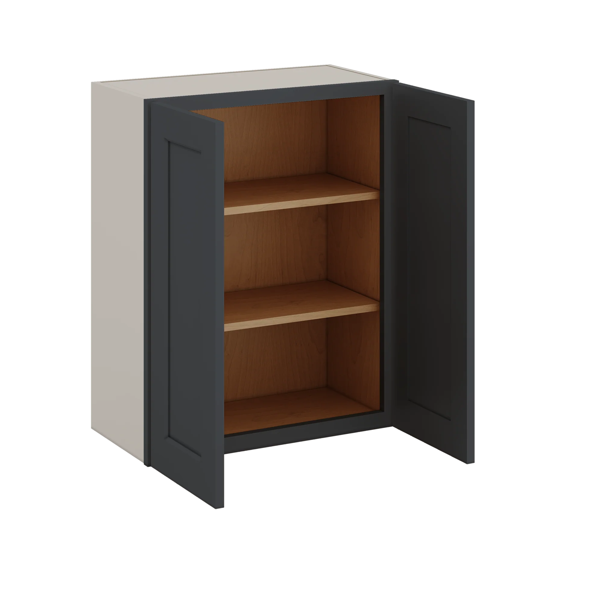 30" Tall 15HNS Hermosa Noir Black Shaker 1-1/4" Overlay Wall Cabinet - Double Door 24", 27", 30", 33" & 36" Wide - Image 2