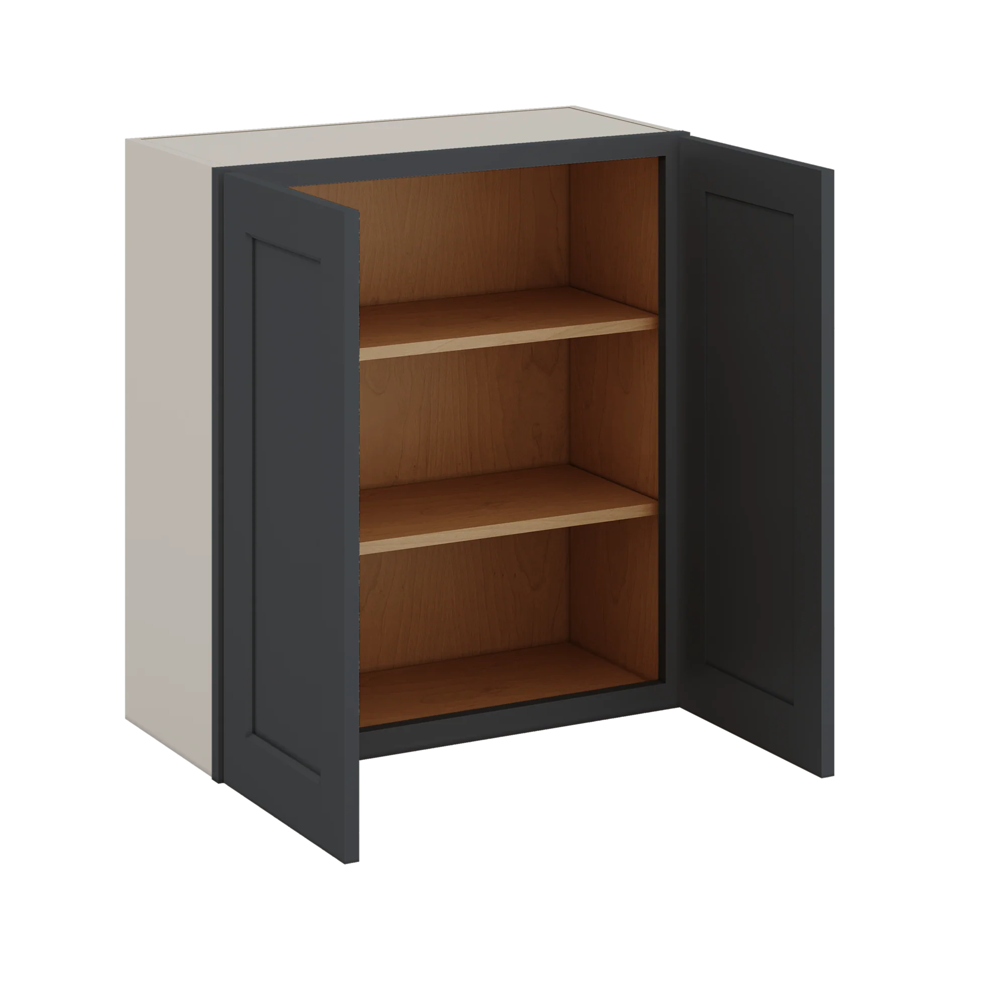 30" Tall 15HNS Hermosa Noir Black Shaker 1-1/4" Overlay Wall Cabinet - Double Door 24", 27", 30", 33" & 36" Wide - Image 4