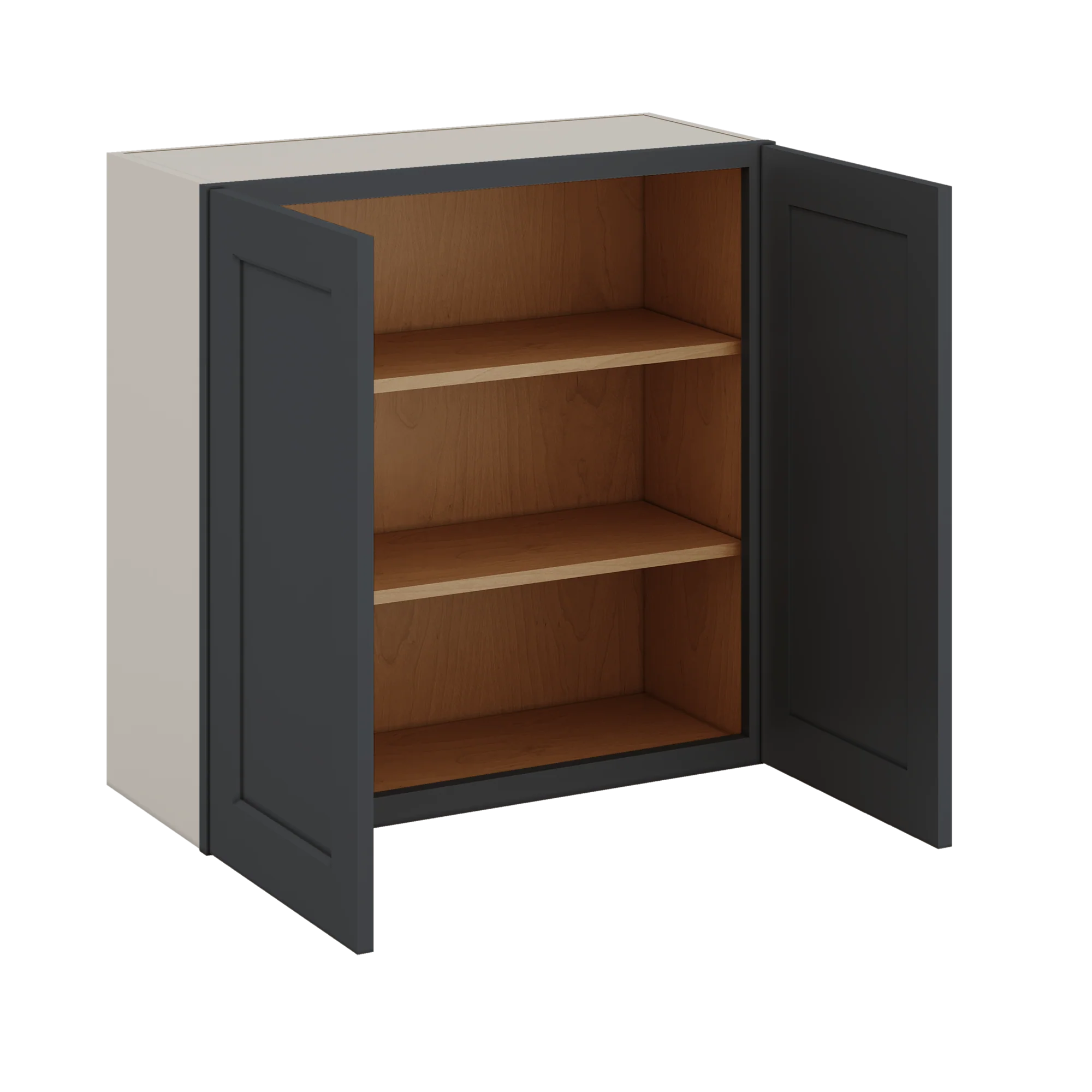 30" Tall 15HNS Hermosa Noir Black Shaker 1-1/4" Overlay Wall Cabinet - Double Door 24", 27", 30", 33" & 36" Wide - Image 6