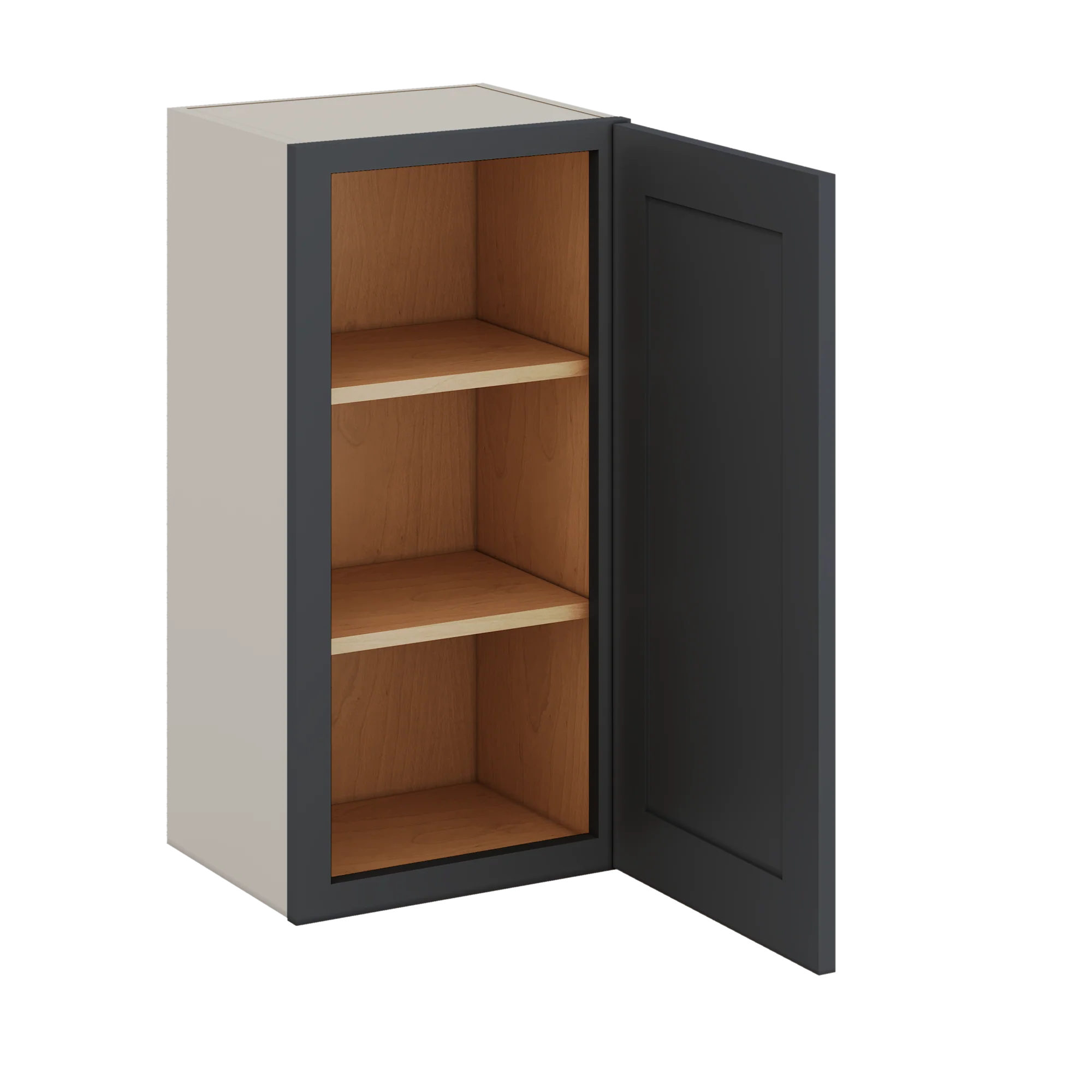 30" Tall 15HNS Hermosa Noir Black Shaker 1-1/4" Overlay Wall Cabinet - Single Door 9", 12", 15", 18", 21" WIde - Image 6