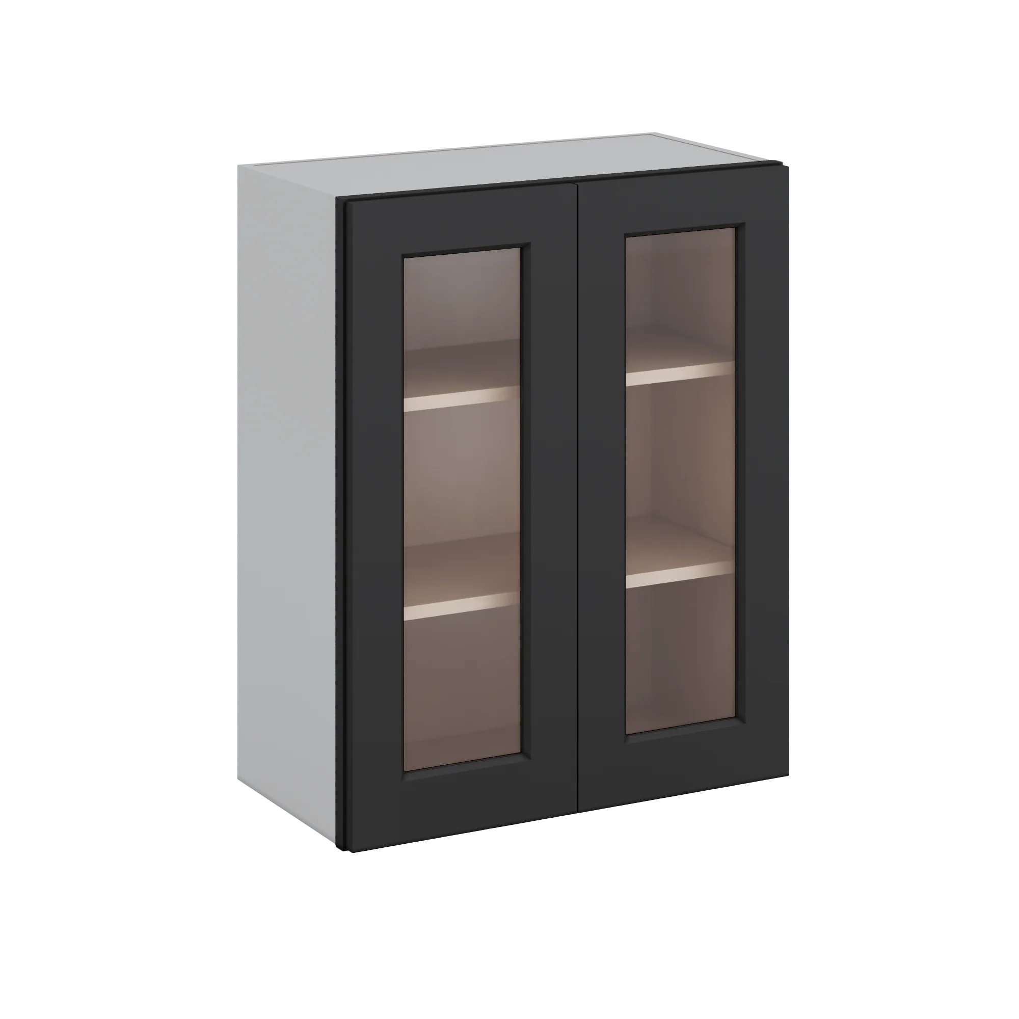 30" Tall 15HNS Hermosa Noir Black Shaker 1-1/4" Overlay Glass Ready Wall Cabinet - Double Door 24", 27", 30", 33" & 36" Wide