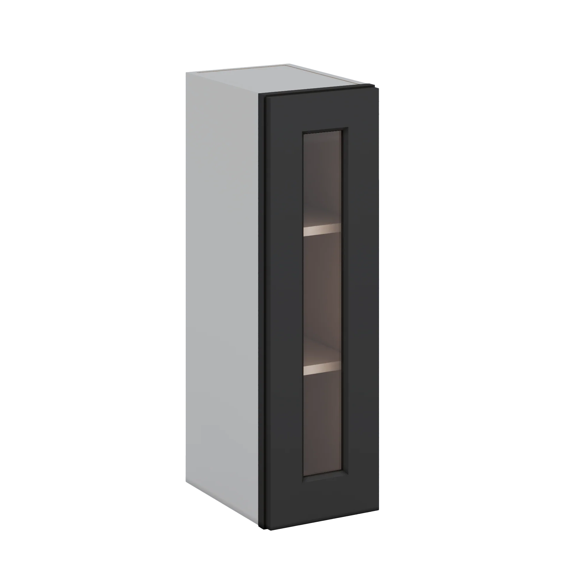 30" Tall 15HNS Hermosa Noir Black Shaker 1-1/4" Overlay Glass Ready Wall Cabinet - Single Door 9", 12", 15", 18", 21" WIde