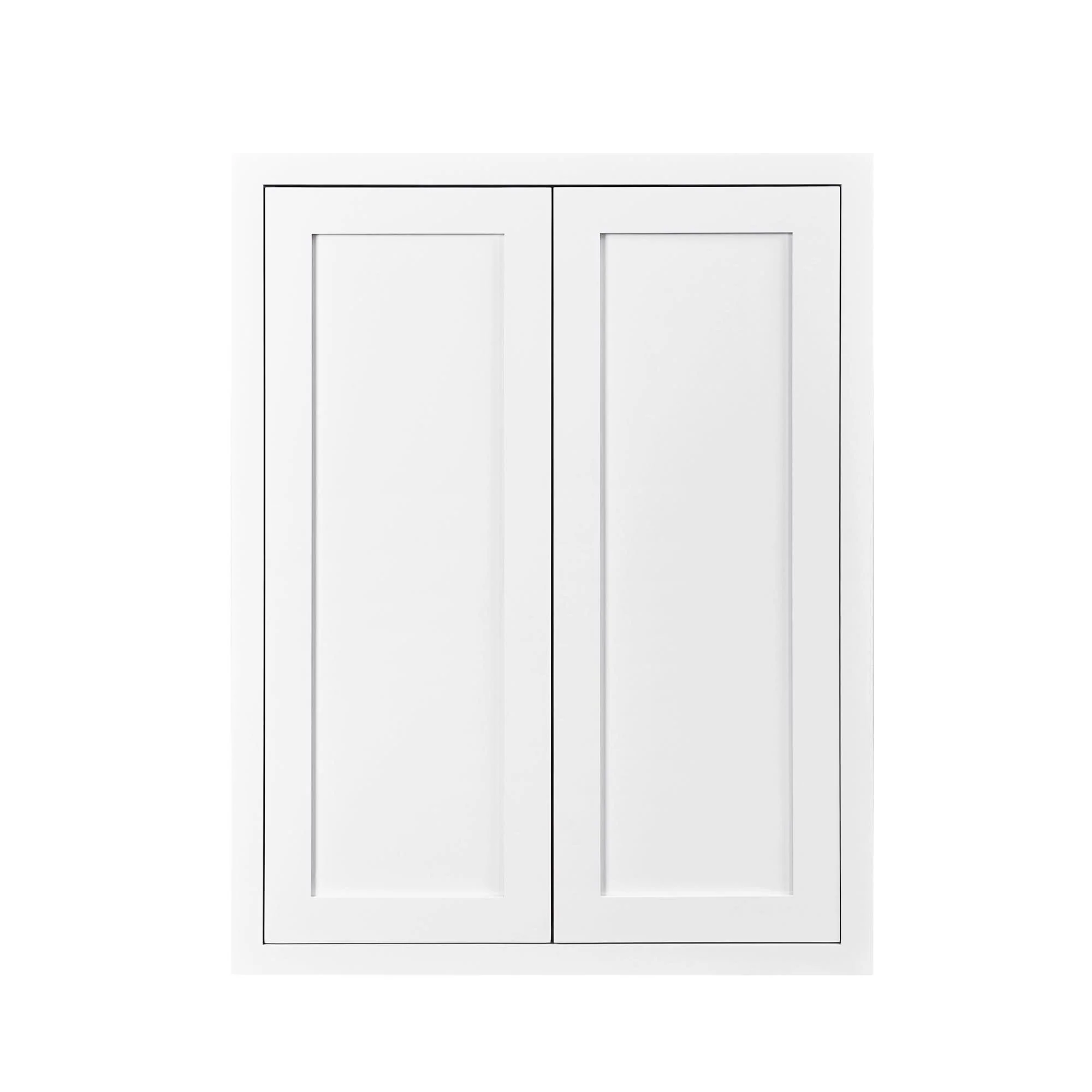 39" Tall Wall Cabinet - Double Door 24", 27", 30", 33" & 36" Wide Snow White Inset Shaker - Image 3
