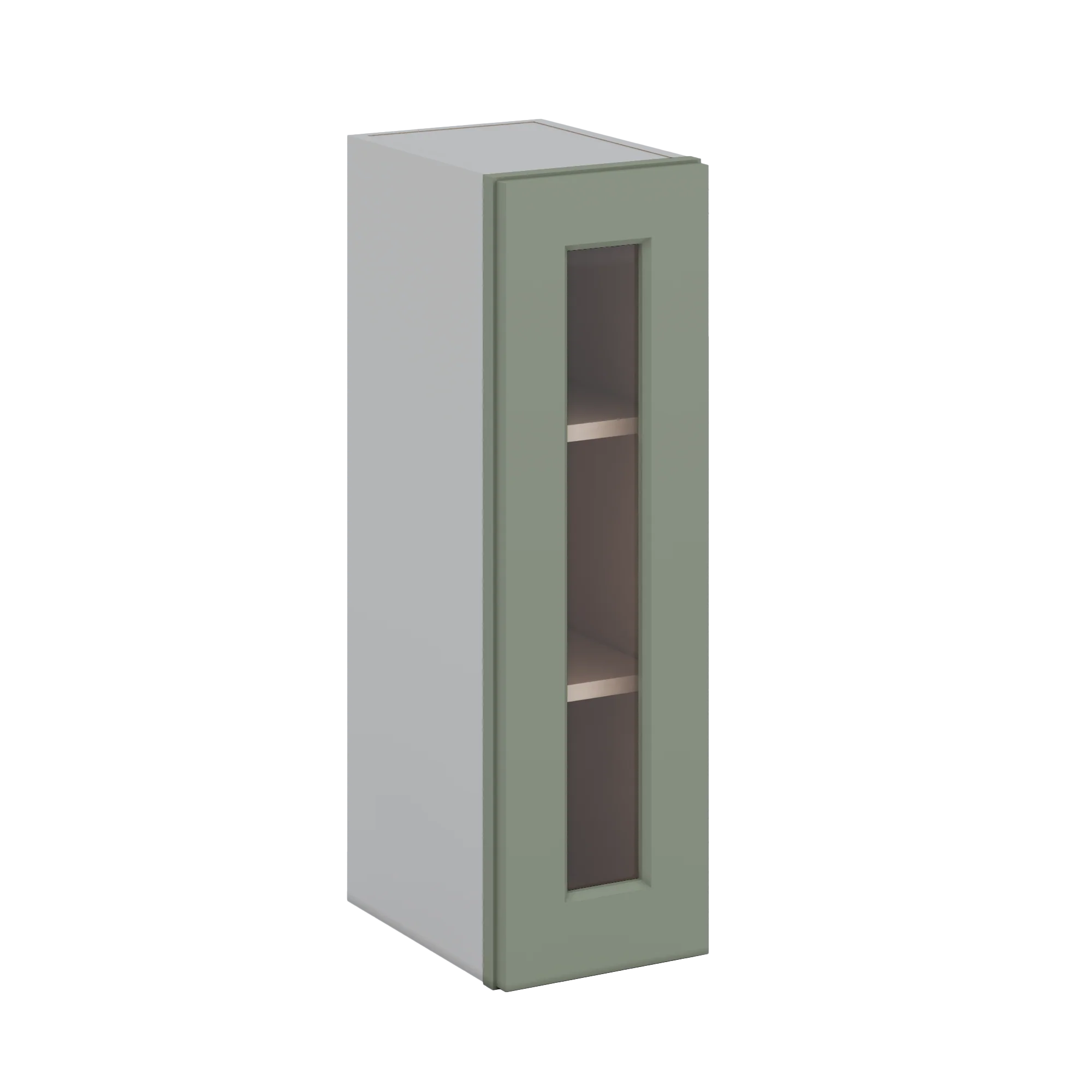 30" Tall Green Shaker 1-1/4" Overlay Wall Glass Cabinet - Single Door 9", 12", 15", 18", 21" WIde