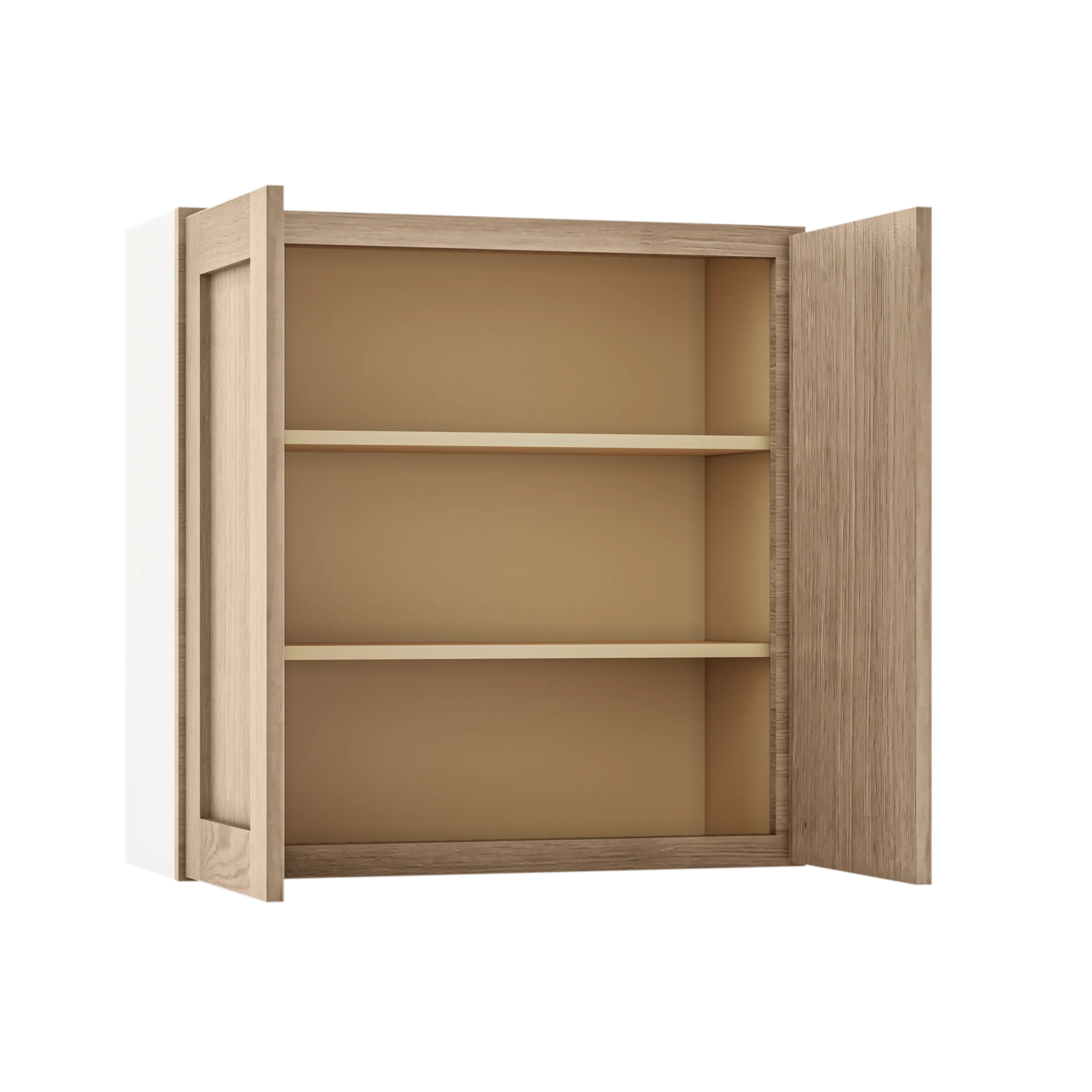 30" Tall Natural Color 17ROS - Redondo White Oak Shaker Shaker 1-1/4" Overlay Wall Cabinet - Double Door 24", 27", 30", 33" & 36" - Image 10