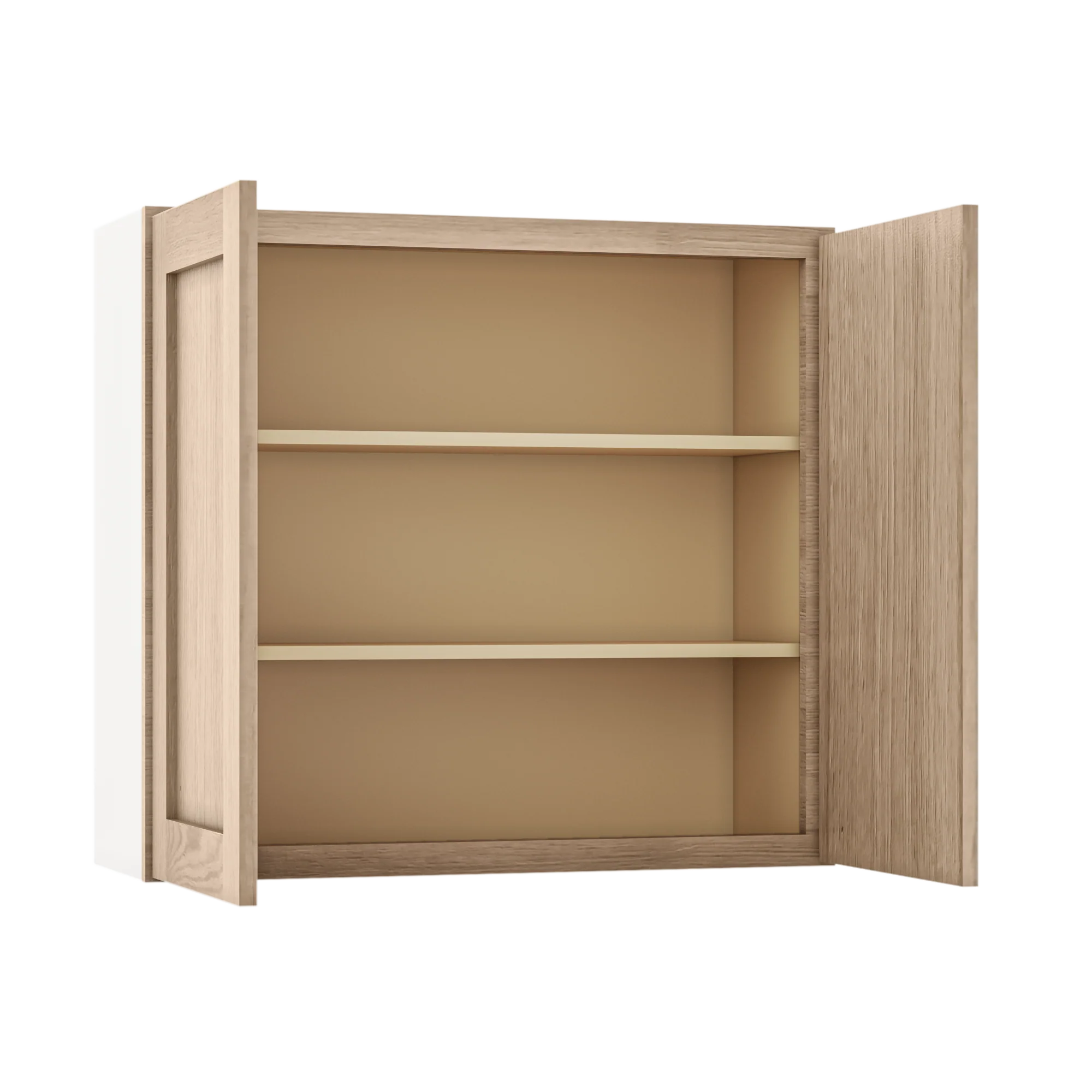30" Tall Natural Color 17ROS - Redondo White Oak Shaker Shaker 1-1/4" Overlay Wall Cabinet - Double Door 24", 27", 30", 33" & 36" - Image 12