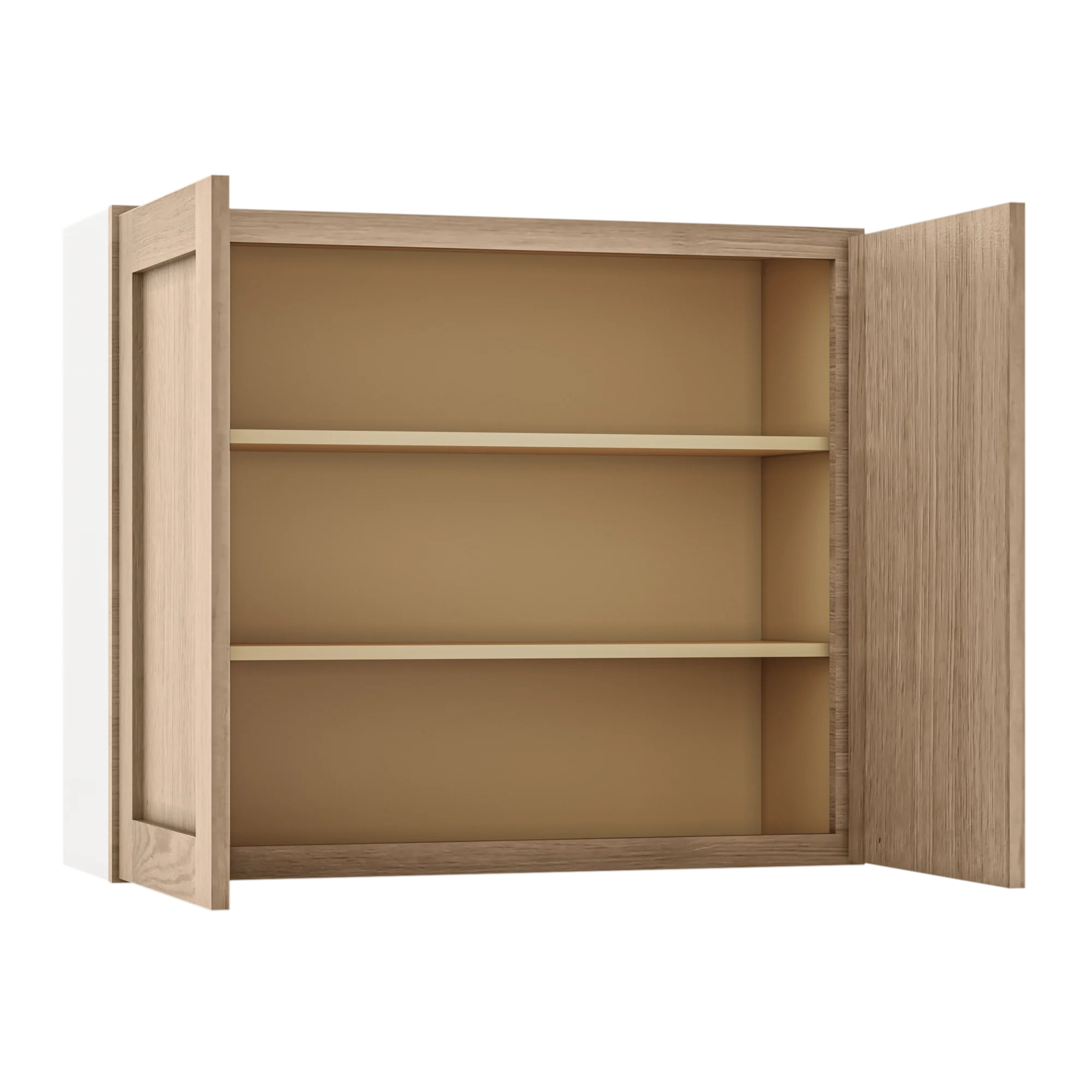 30" Tall Natural Color 17ROS - Redondo White Oak Shaker Shaker 1-1/4" Overlay Wall Cabinet - Double Door 24", 27", 30", 33" & 36" - Image 14