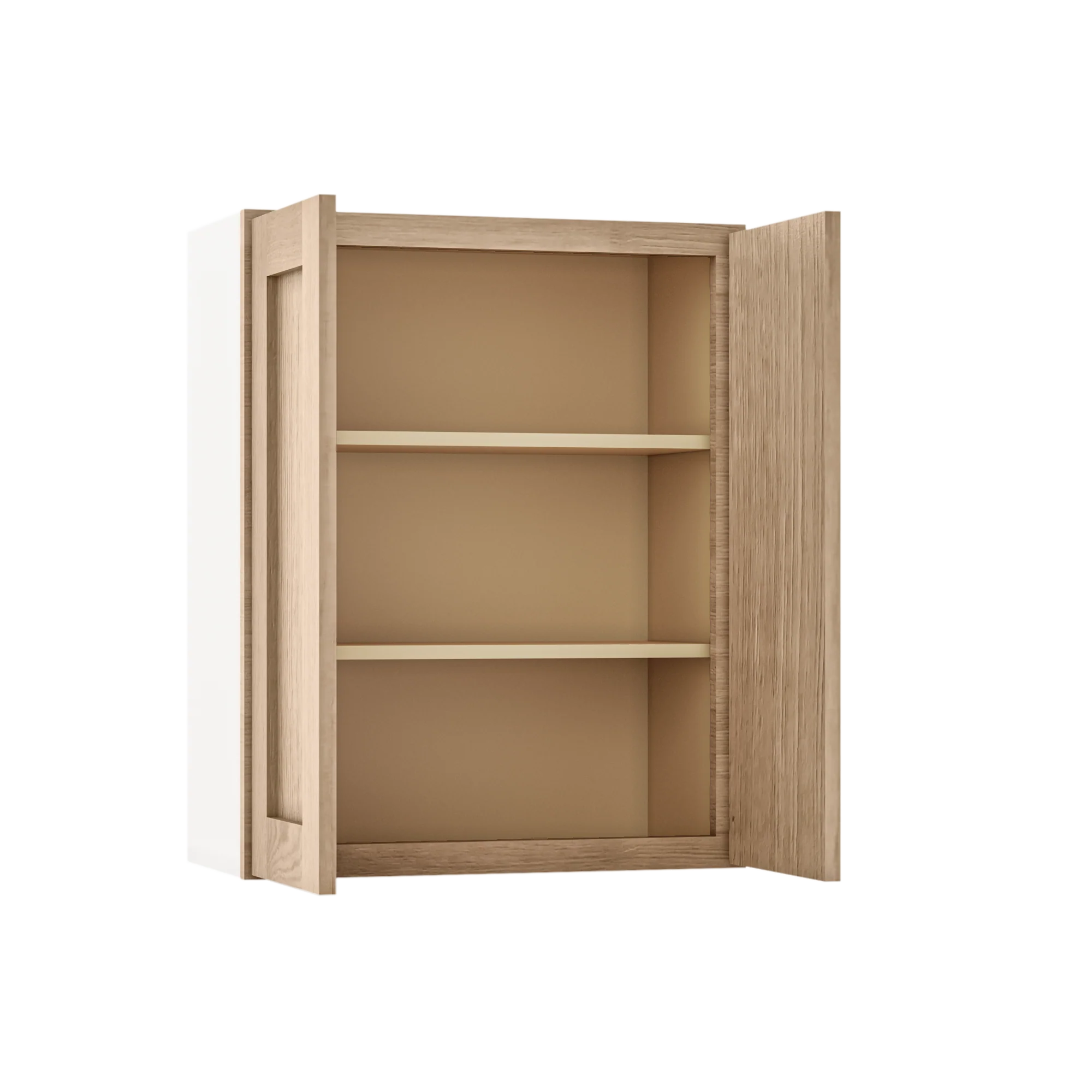 30" Tall Natural Color 17ROS - Redondo White Oak Shaker Shaker 1-1/4" Overlay Wall Cabinet - Double Door 24", 27", 30", 33" & 36" - Image 2