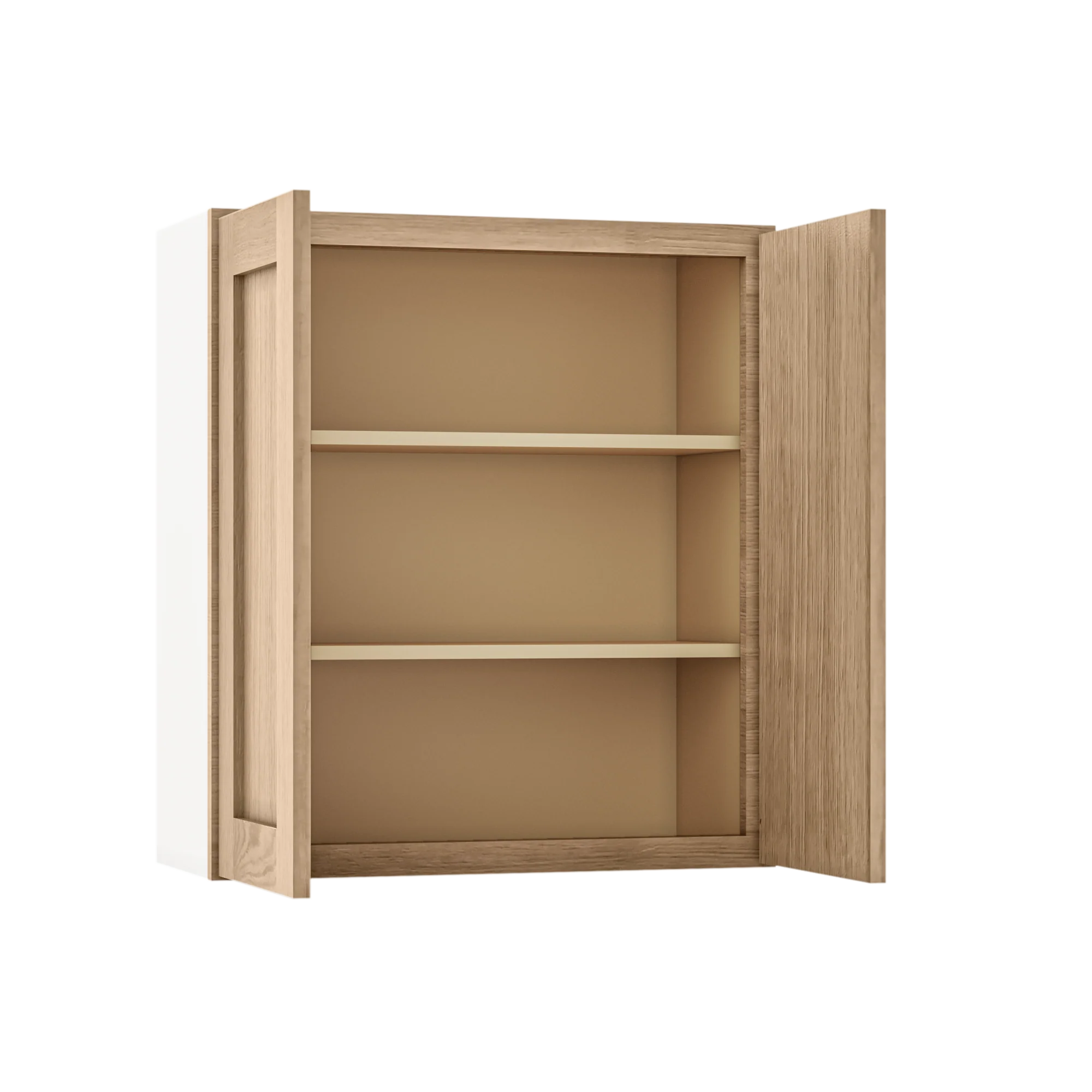 30" Tall Natural Color 17ROS - Redondo White Oak Shaker Shaker 1-1/4" Overlay Wall Cabinet - Double Door 24", 27", 30", 33" & 36" - Image 6