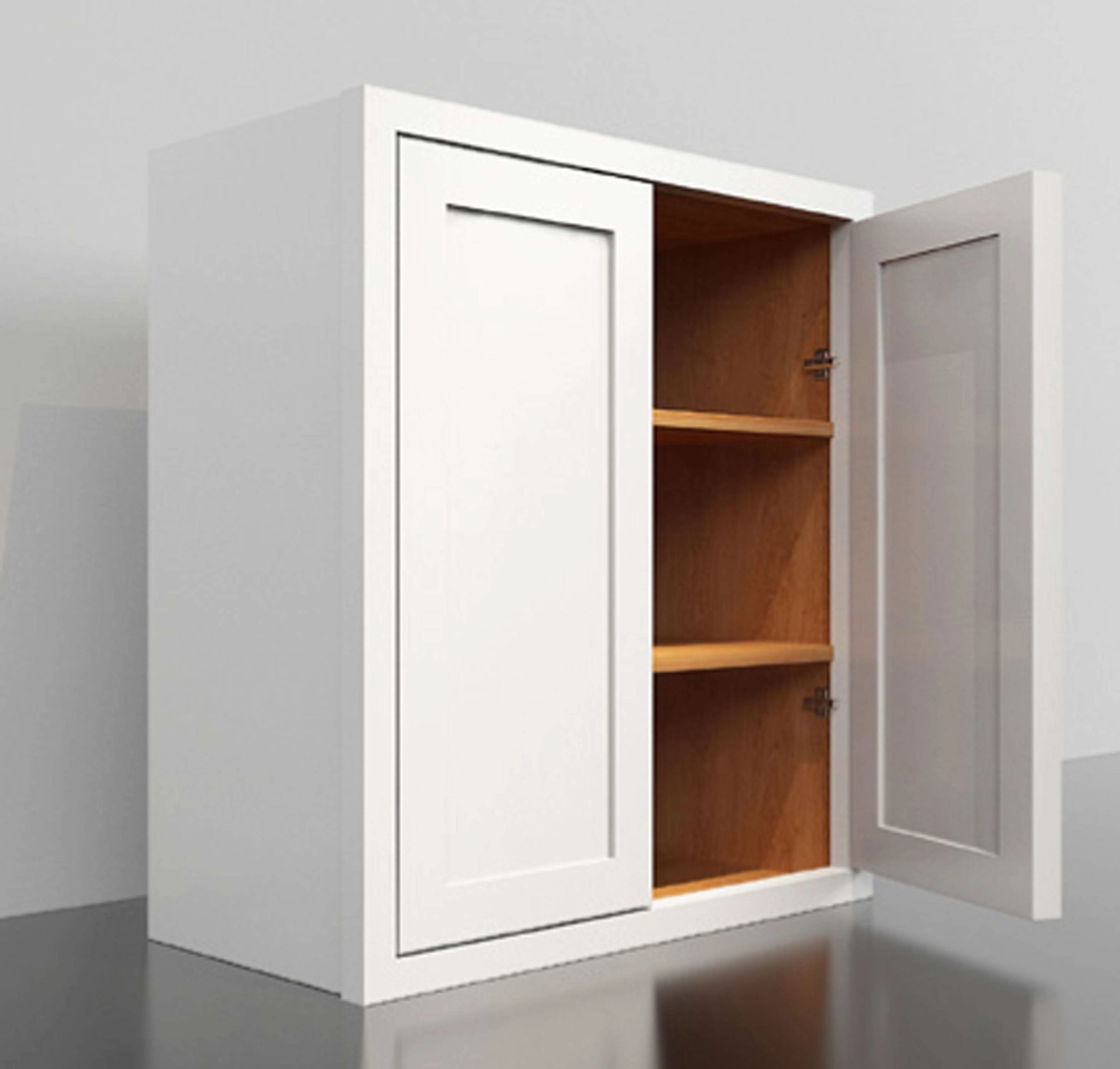 30" Tall Wall Cabinet - Double Door 24", 27", 30", 33" & 36" Tall Snow White Inset Shaker - Image 5