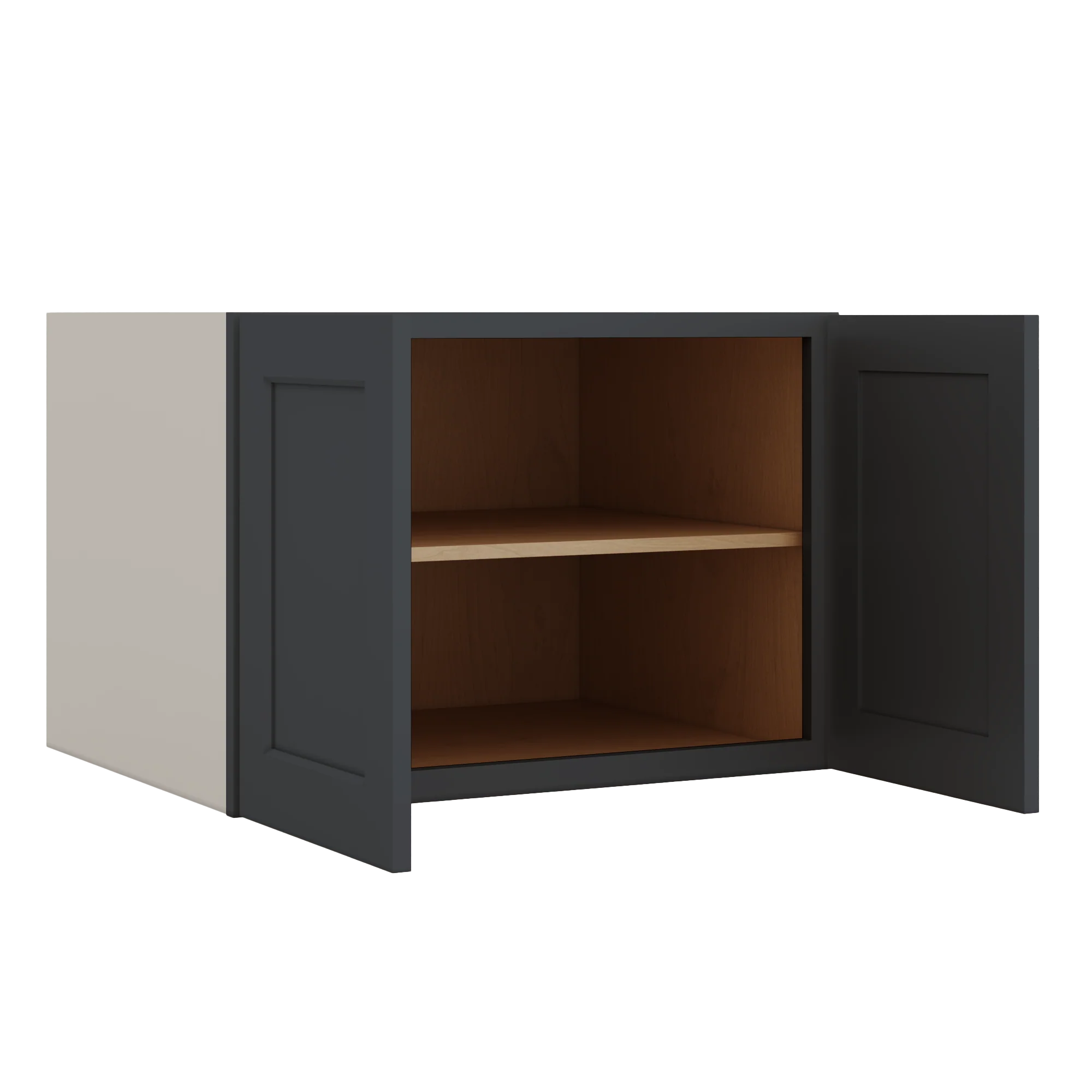 30" Wide 24" Deep Bridge 15HNS Hermosa Noir Black Shaker 1-1/4" Overlay Wall Cabinet - Double Door 12", 15", 18", 21" & 24" Tall - Image 7