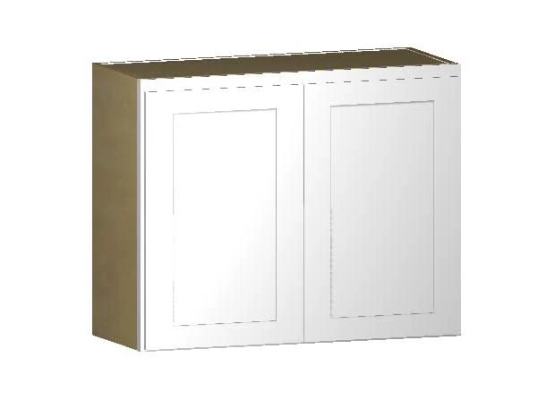 33" Wide Bridge 2WS White Shaker 1-1/4" Overlay Wall Cabinet - Double Door 15" Tall - 24" Deep - Image 3