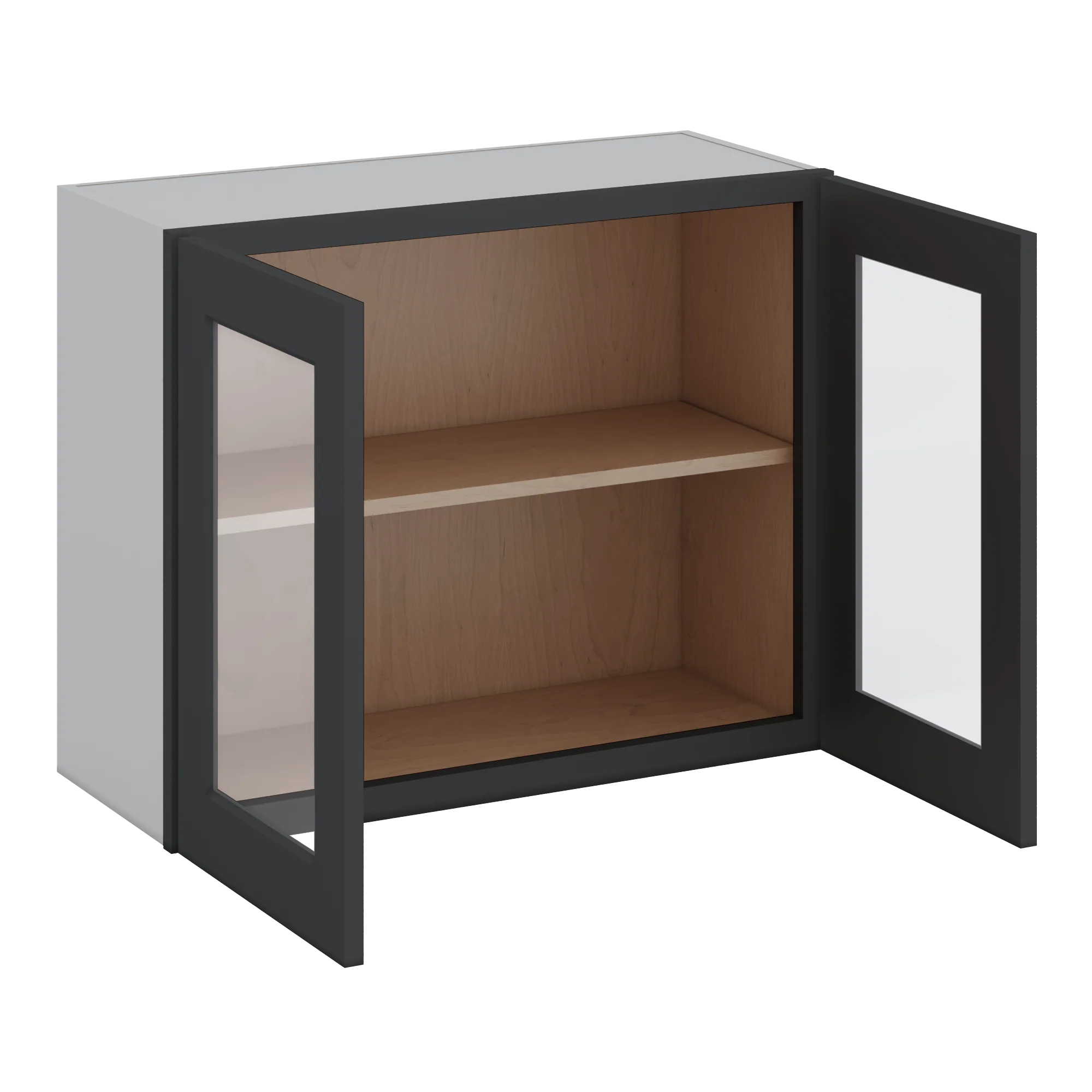 30" Wide Bridge 15HNS Hermosa Noir Black Shaker 1-1/4" Overlay Glass Ready Wall Cabinet - Double Door 12", 15", 18", 21" & 24" Tall - Image 10