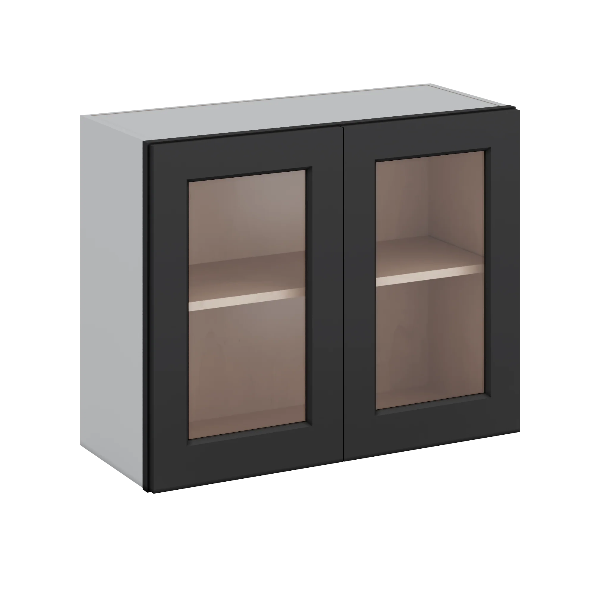 30" Wide Bridge 15HNS Hermosa Noir Black Shaker 1-1/4" Overlay Glass Ready Wall Cabinet - Double Door 12", 15", 18", 21" & 24" Tall - Image 9