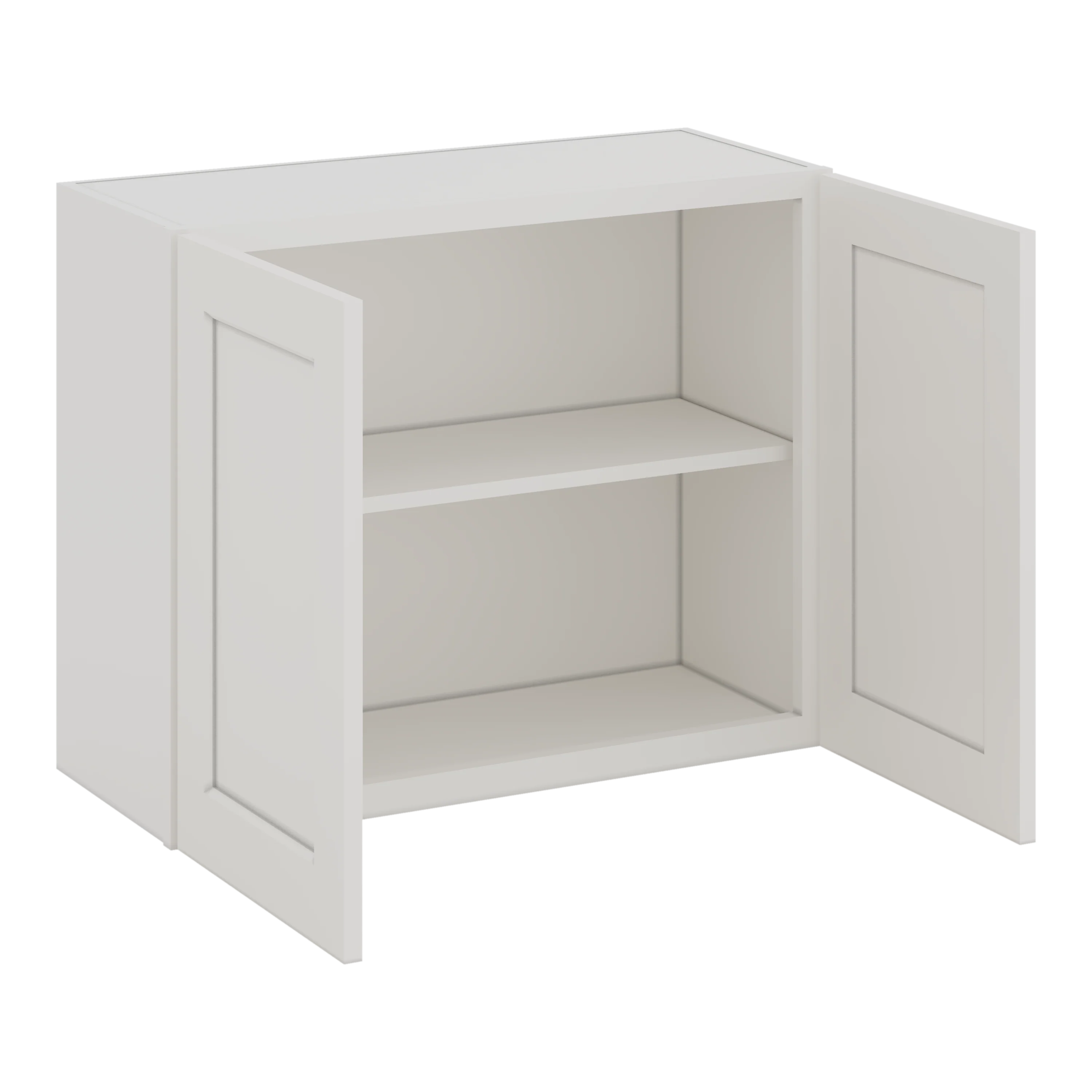 30" Wide Bridge ICE White Shaker 1-1/4" Overlay Wall Cabinet - Double Door 12", 15", 18", 21" & 24" Tall CWS/CWB - Image 11