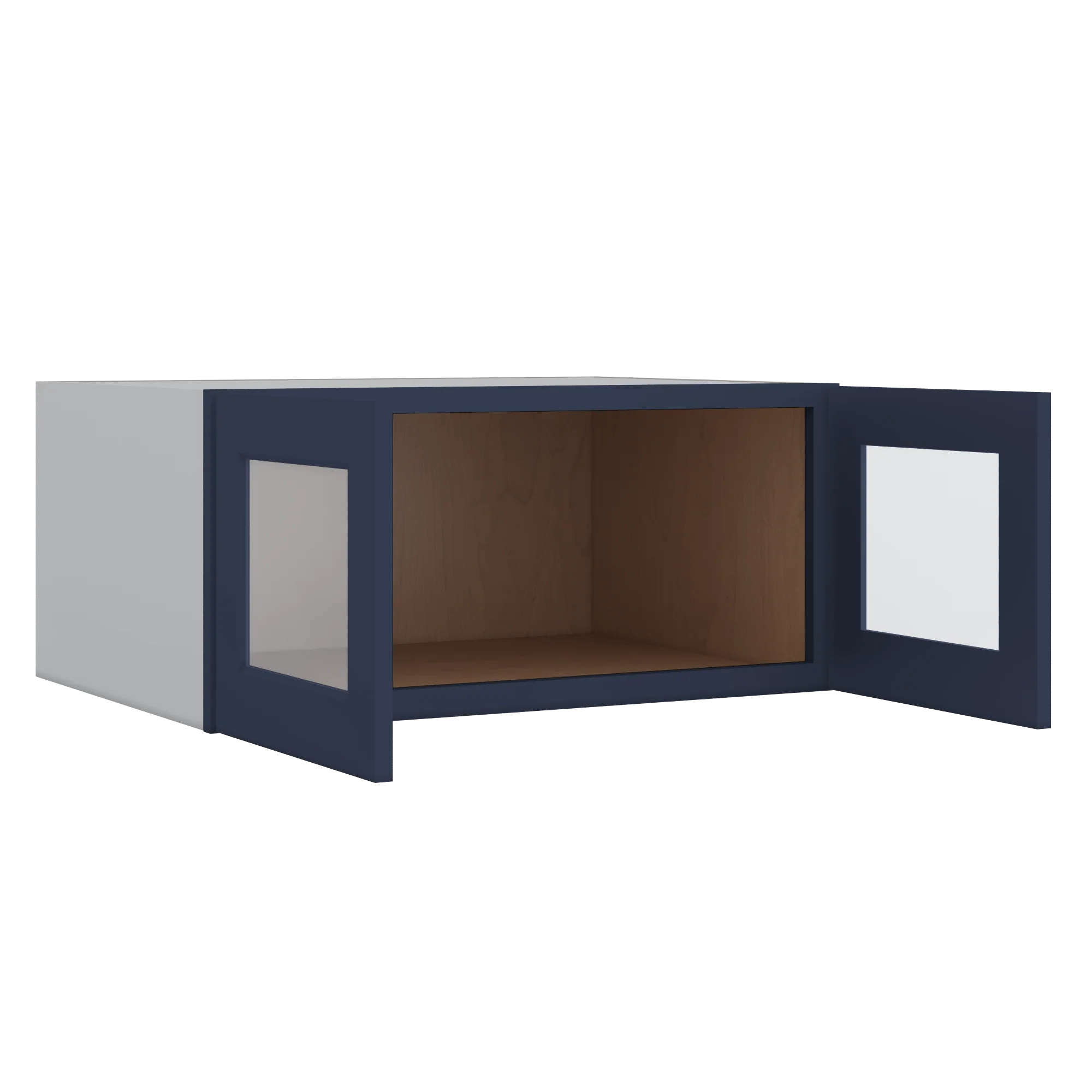 33" Wide Bridge NB29 Naval Blue Shaker 1-1/4" Overlay Glass Ready Wall Cabinet - Double Door 15" Tall - 24" Deep - Image 2