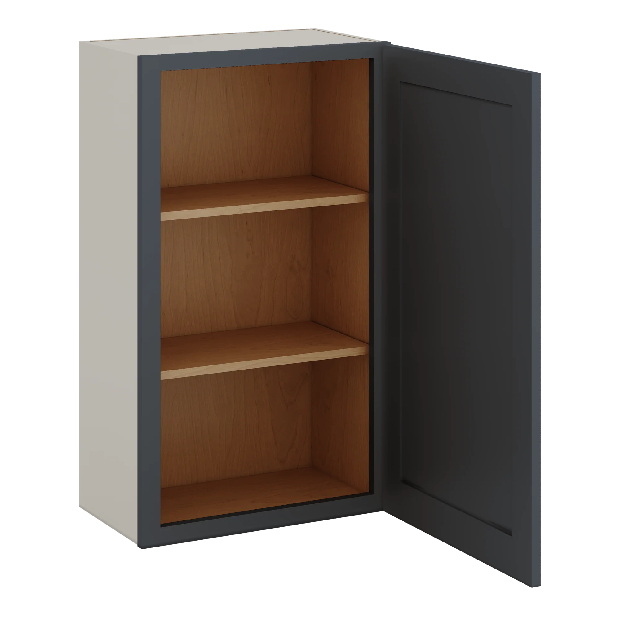 36" Tall 15HNS Hermosa Noir Black Shaker 1-1/4" Overlay Wall Cabinet - Single Door 9", 12", 15", 18", 21" - Image 10