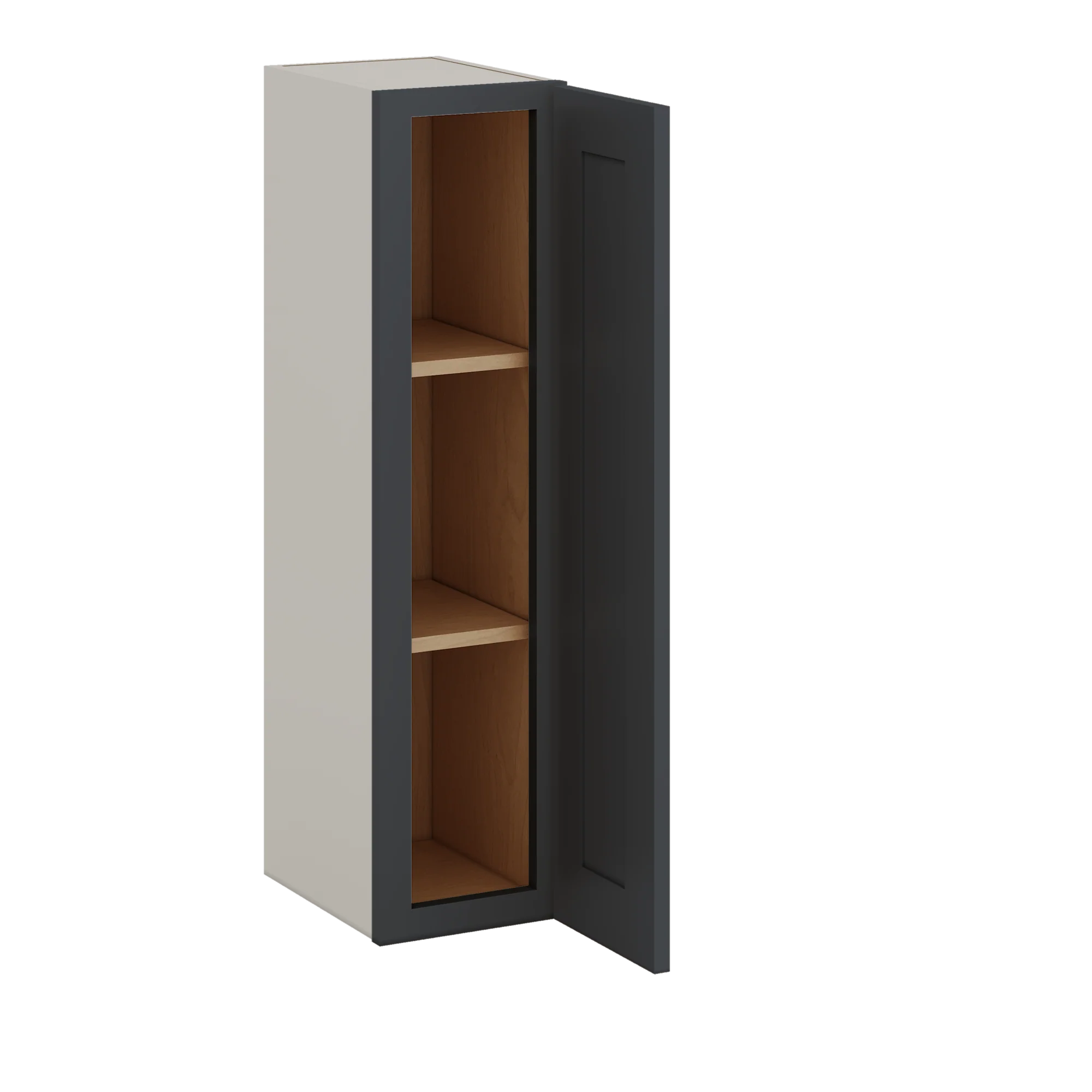 36" Tall 15HNS Hermosa Noir Black Shaker 1-1/4" Overlay Wall Cabinet - Single Door 9", 12", 15", 18", 21" - Image 2