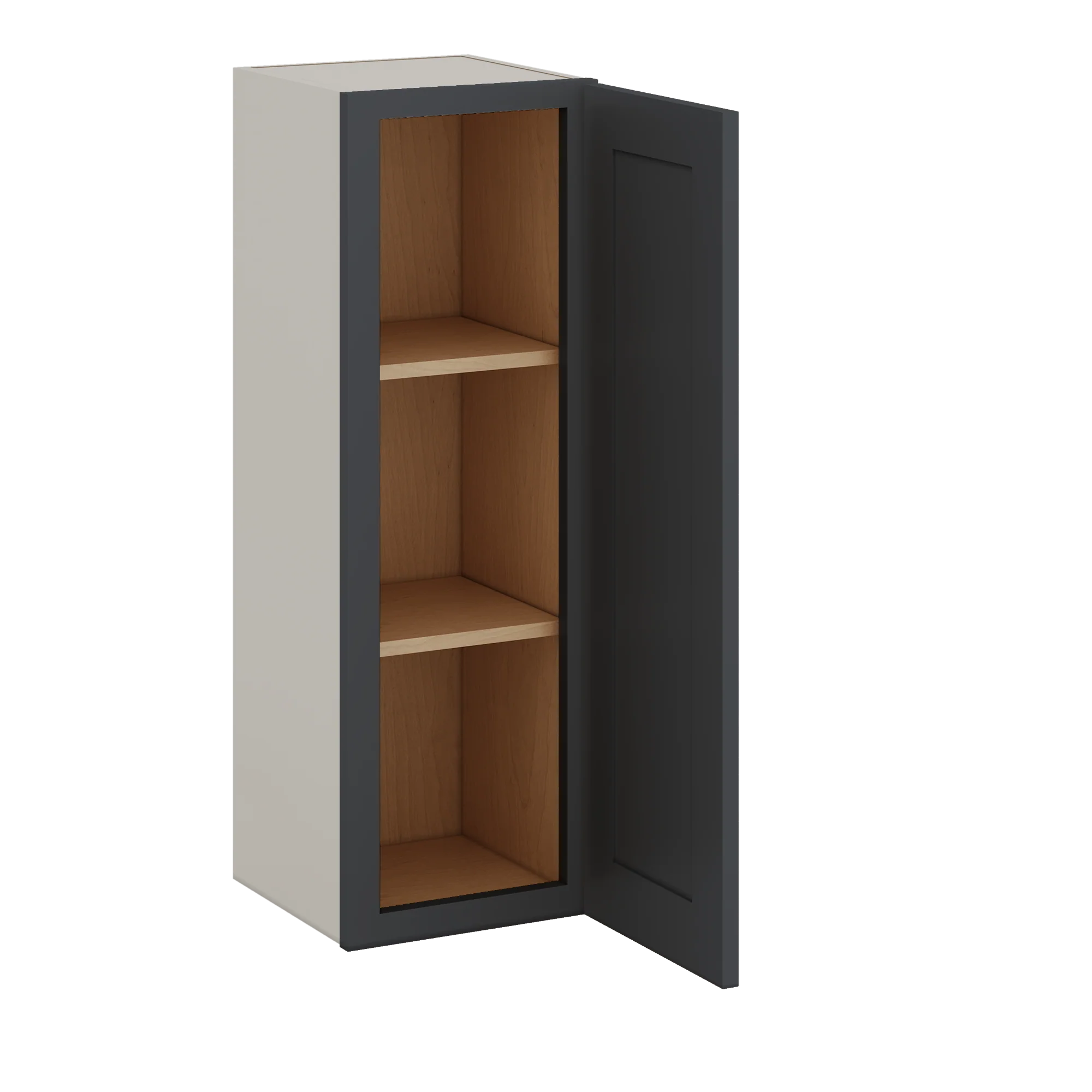 36" Tall 15HNS Hermosa Noir Black Shaker 1-1/4" Overlay Wall Cabinet - Single Door 9", 12", 15", 18", 21" - Image 4