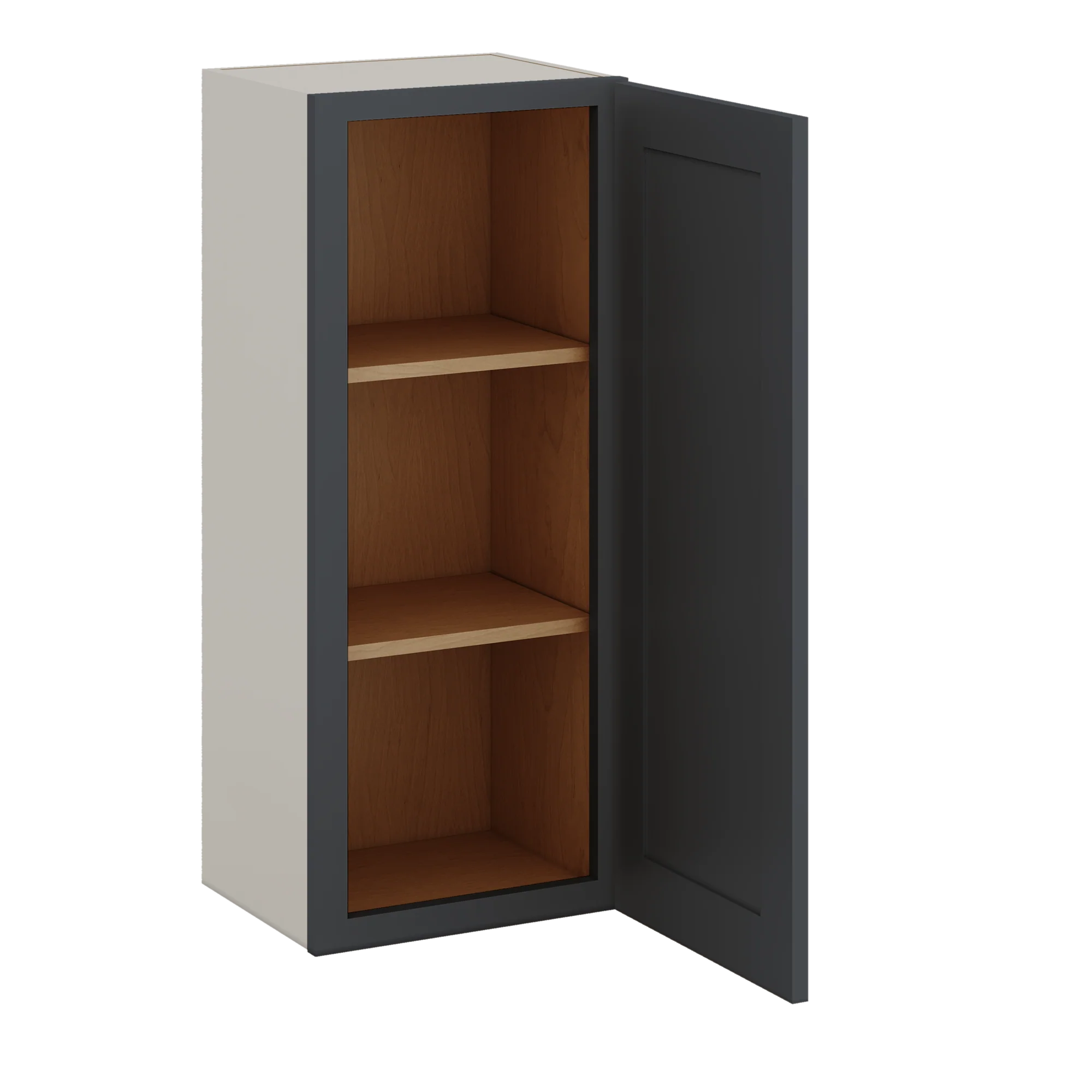36" Tall 15HNS Hermosa Noir Black Shaker 1-1/4" Overlay Wall Cabinet - Single Door 9", 12", 15", 18", 21" - Image 6