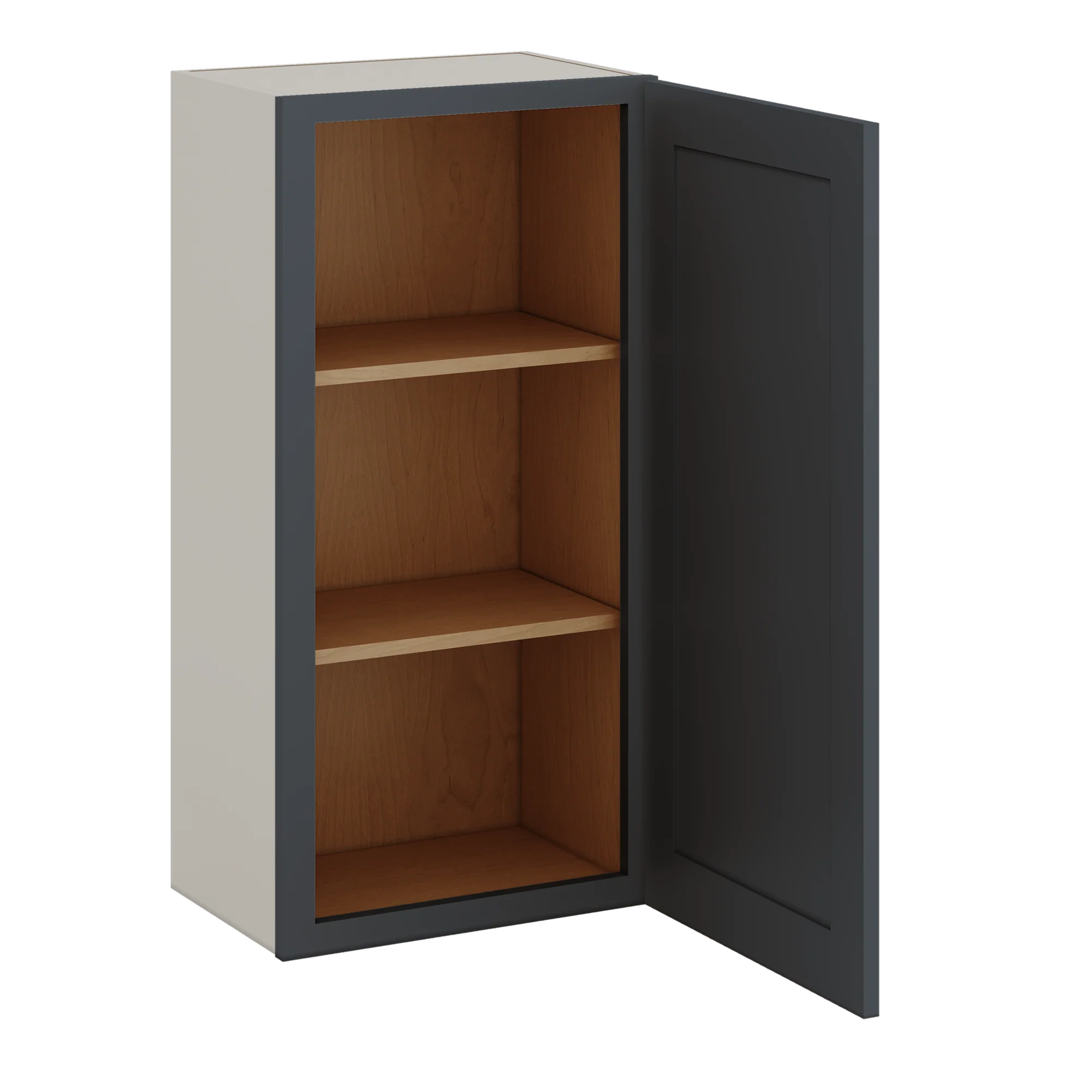 36" Tall 15HNS Hermosa Noir Black Shaker 1-1/4" Overlay Wall Cabinet - Single Door 9", 12", 15", 18", 21" - Image 8