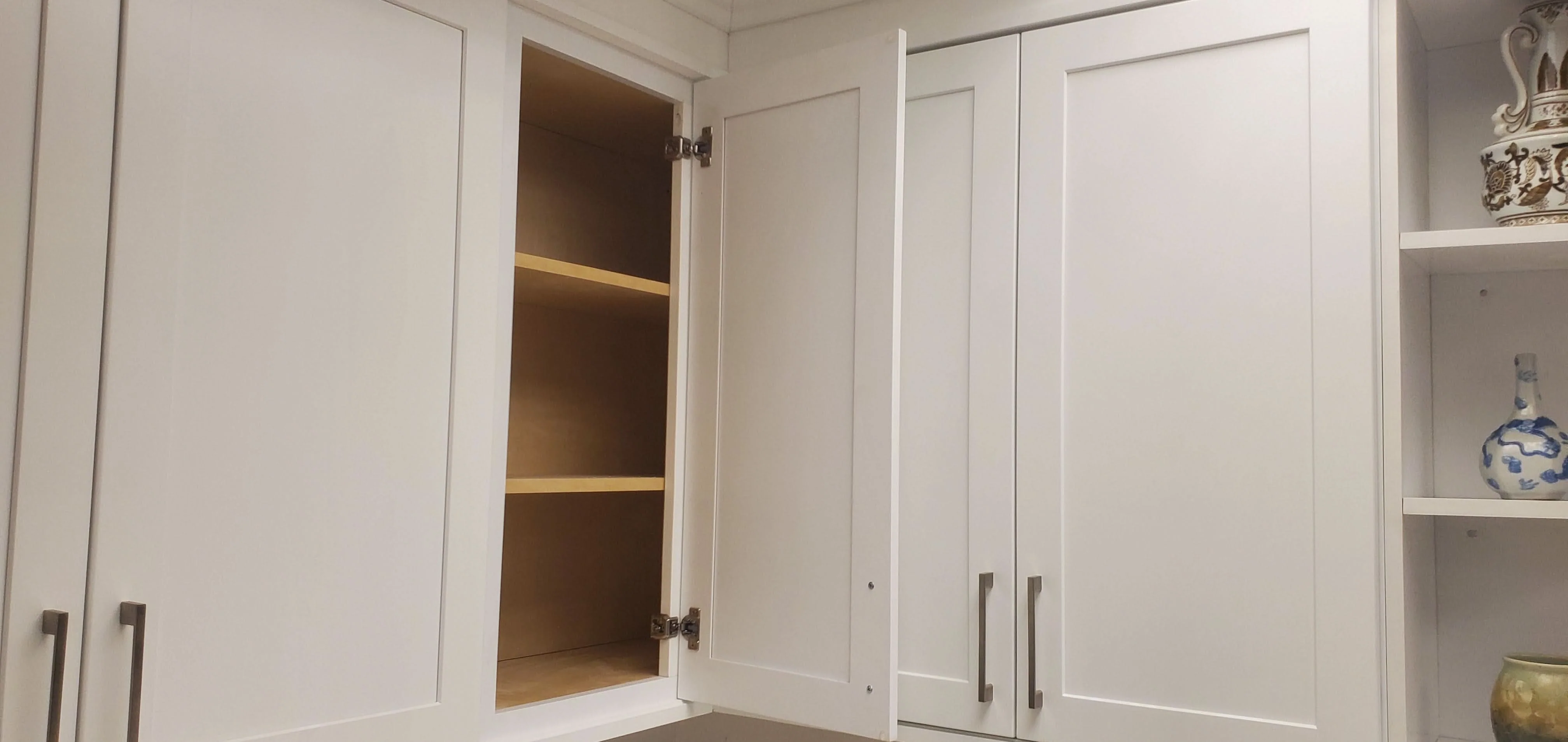 36" Tall 29 Newport White Double Shaker 1-1/4" Overlay Wall Cabinet - Single Door 9", 12", 15", 18", 21" - Image 4