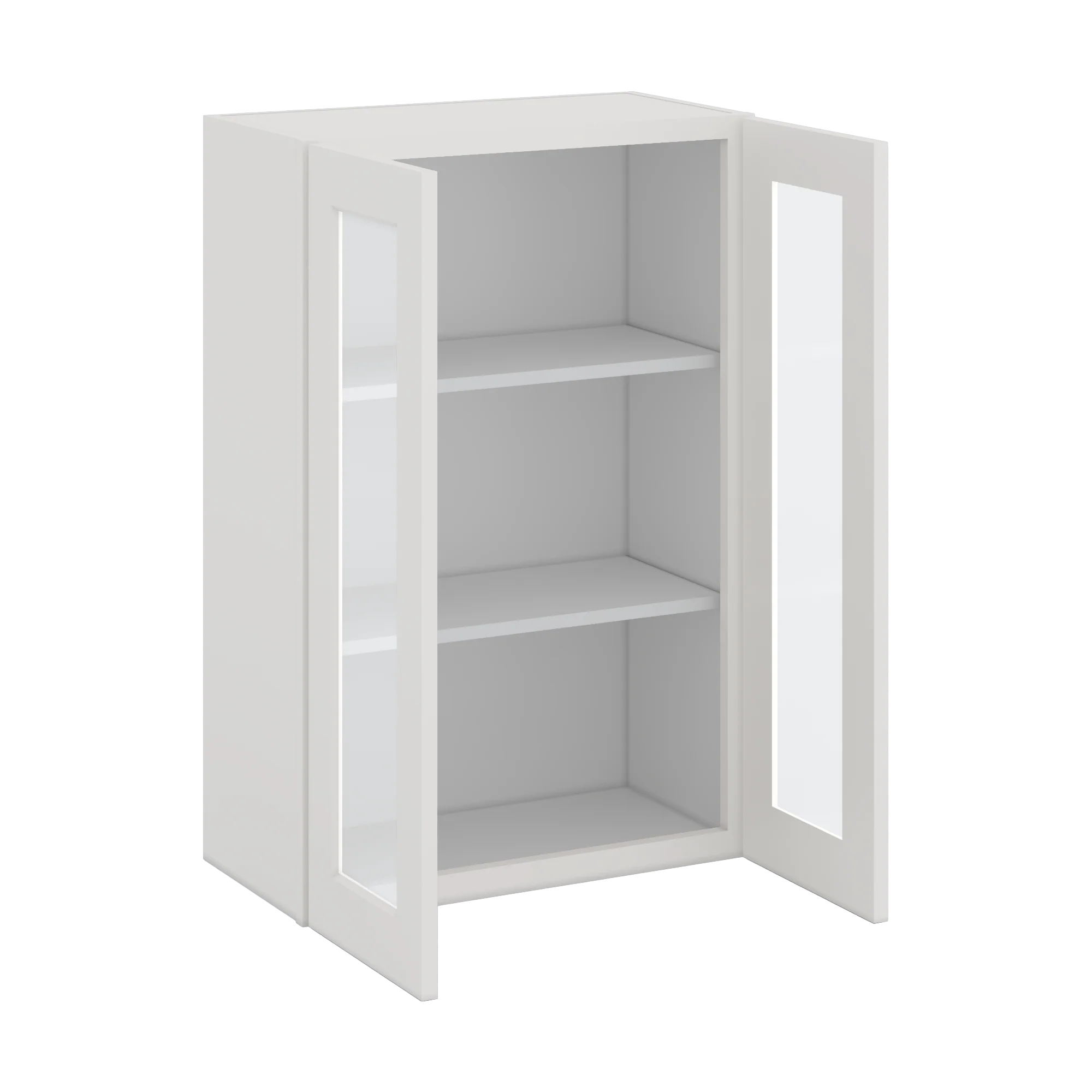 36" Tall 2WS White Shaker 1-1/4" Overlay Glass Ready Wall Cabinet - Double Door 24", 27", 30", 33" & 36" Wide - Image 2