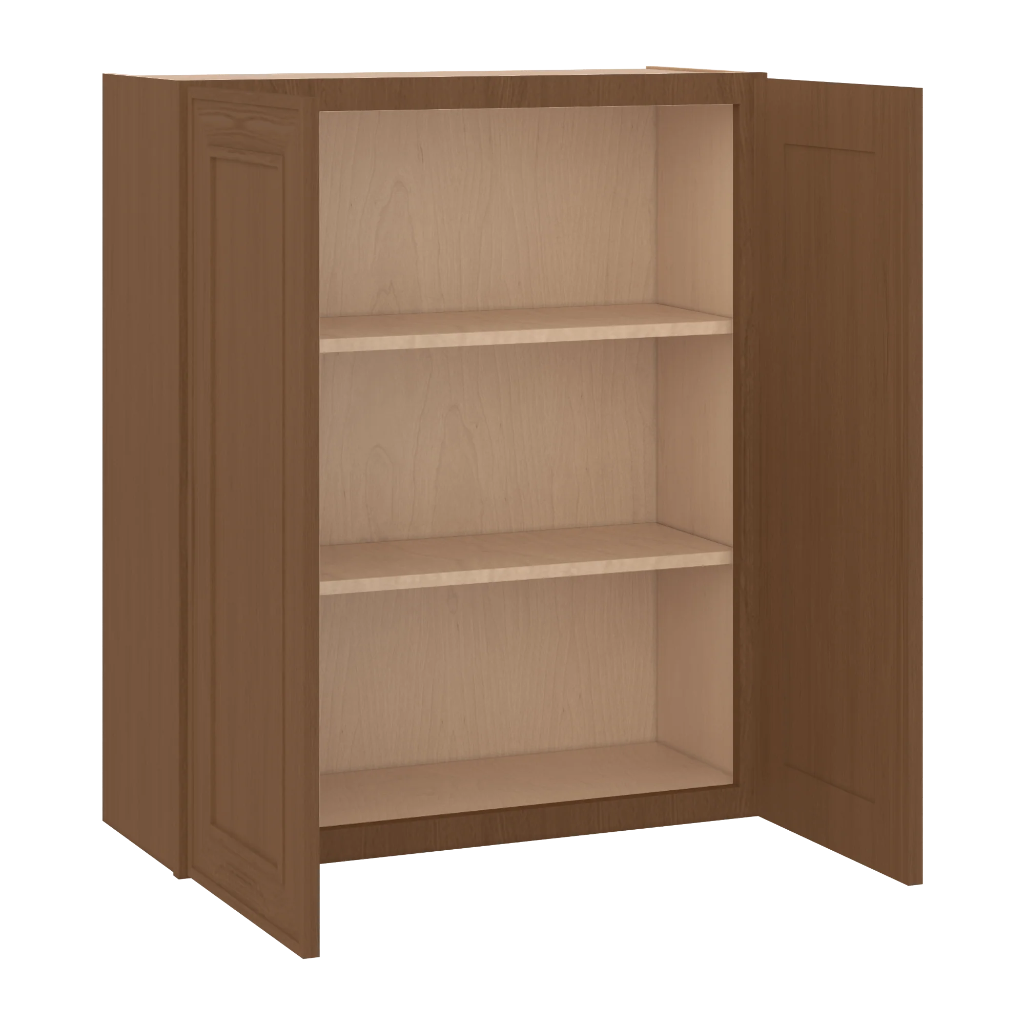 36" Tall Double Door 24", 27", 30", 33" & 36" Wide Mocha Elegant Oak Shaker Wall Cabinet - Image 9