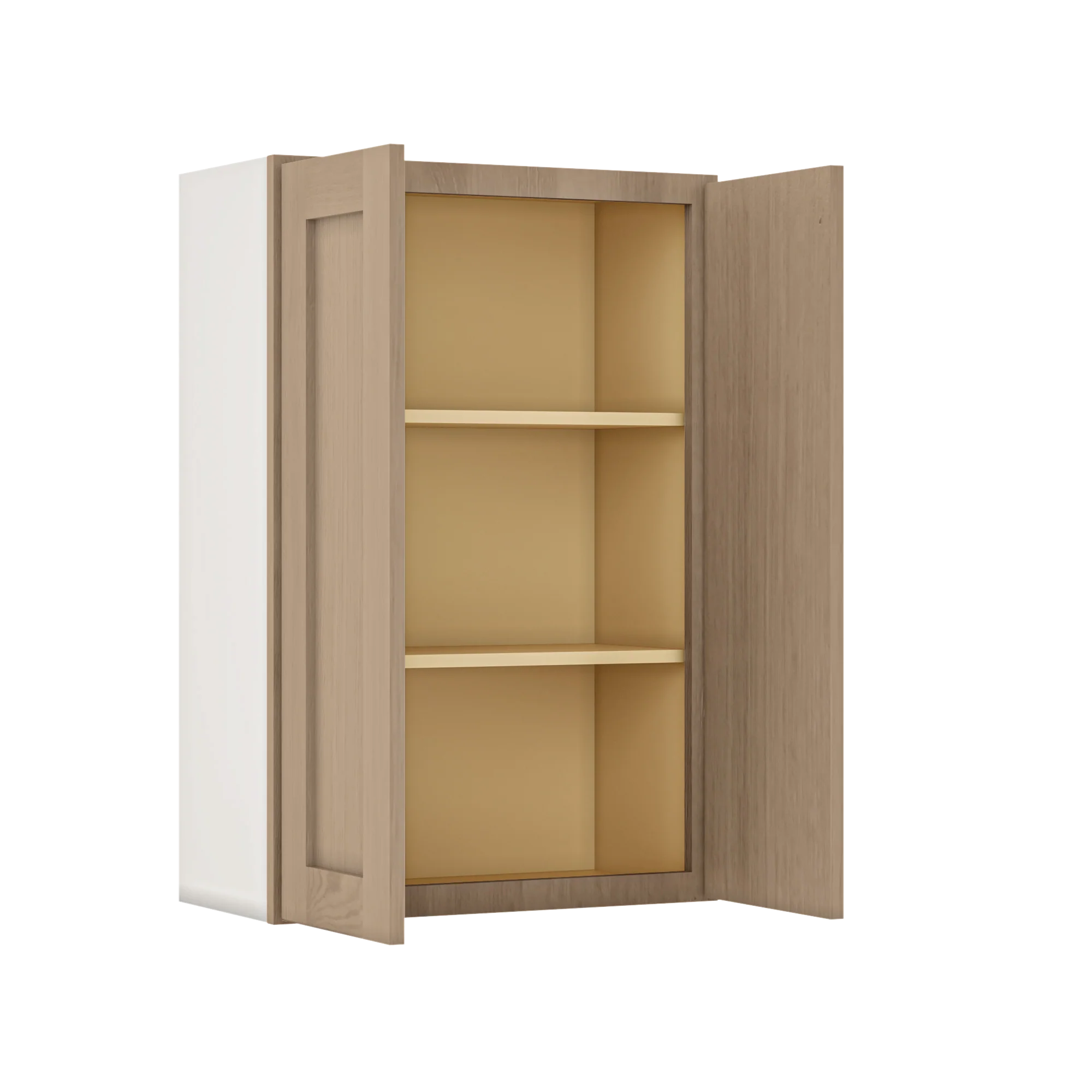36" Tall Natural Color 17ROS - Redondo White Oak Shaker 1-1/4" Overlay Wall Cabinet - Double Door 24", 27", 30", 33" & 36" Wide - Image 2