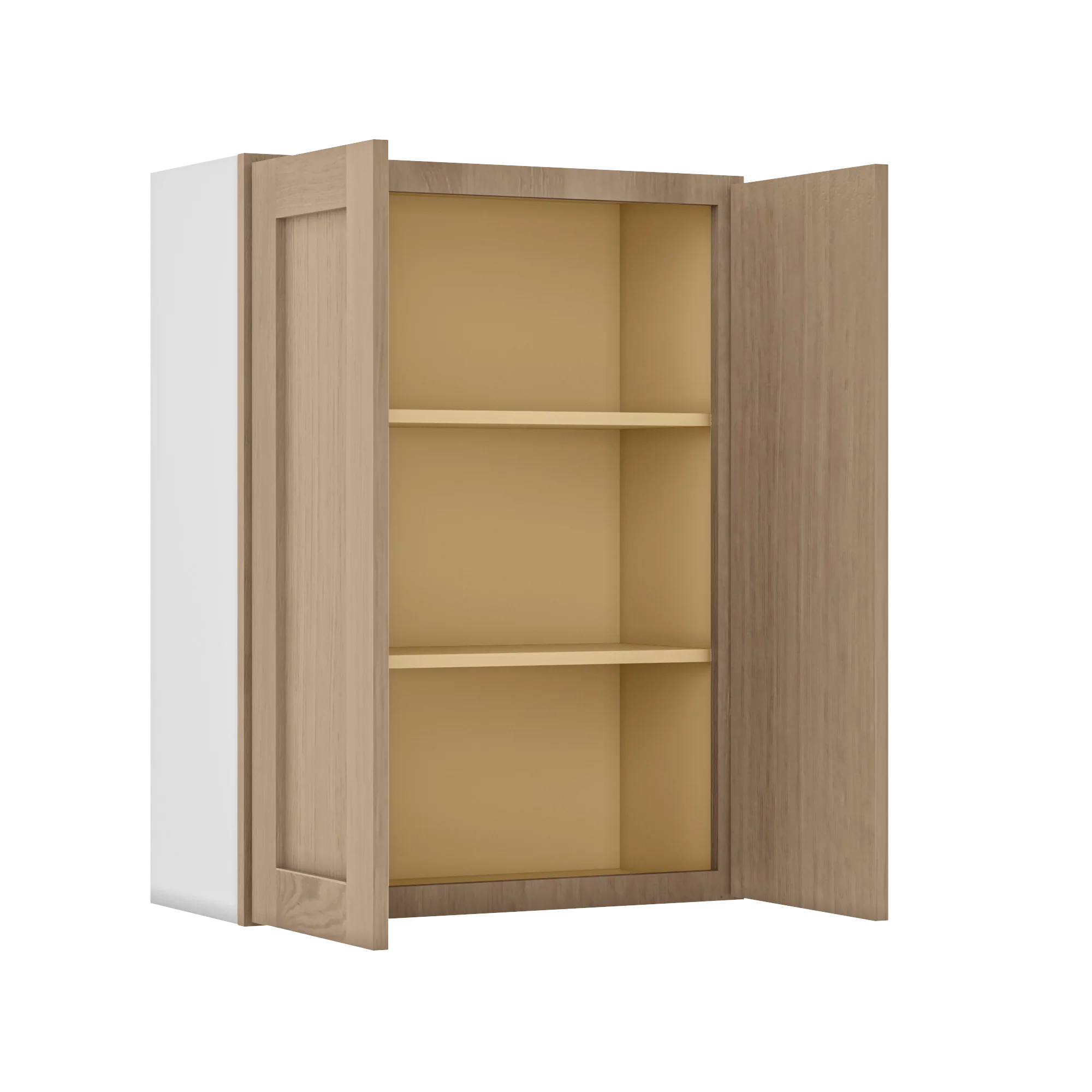 36" Tall Natural Color 17ROS - Redondo White Oak Shaker 1-1/4" Overlay Wall Cabinet - Double Door 24", 27", 30", 33" & 36" Wide - Image 4