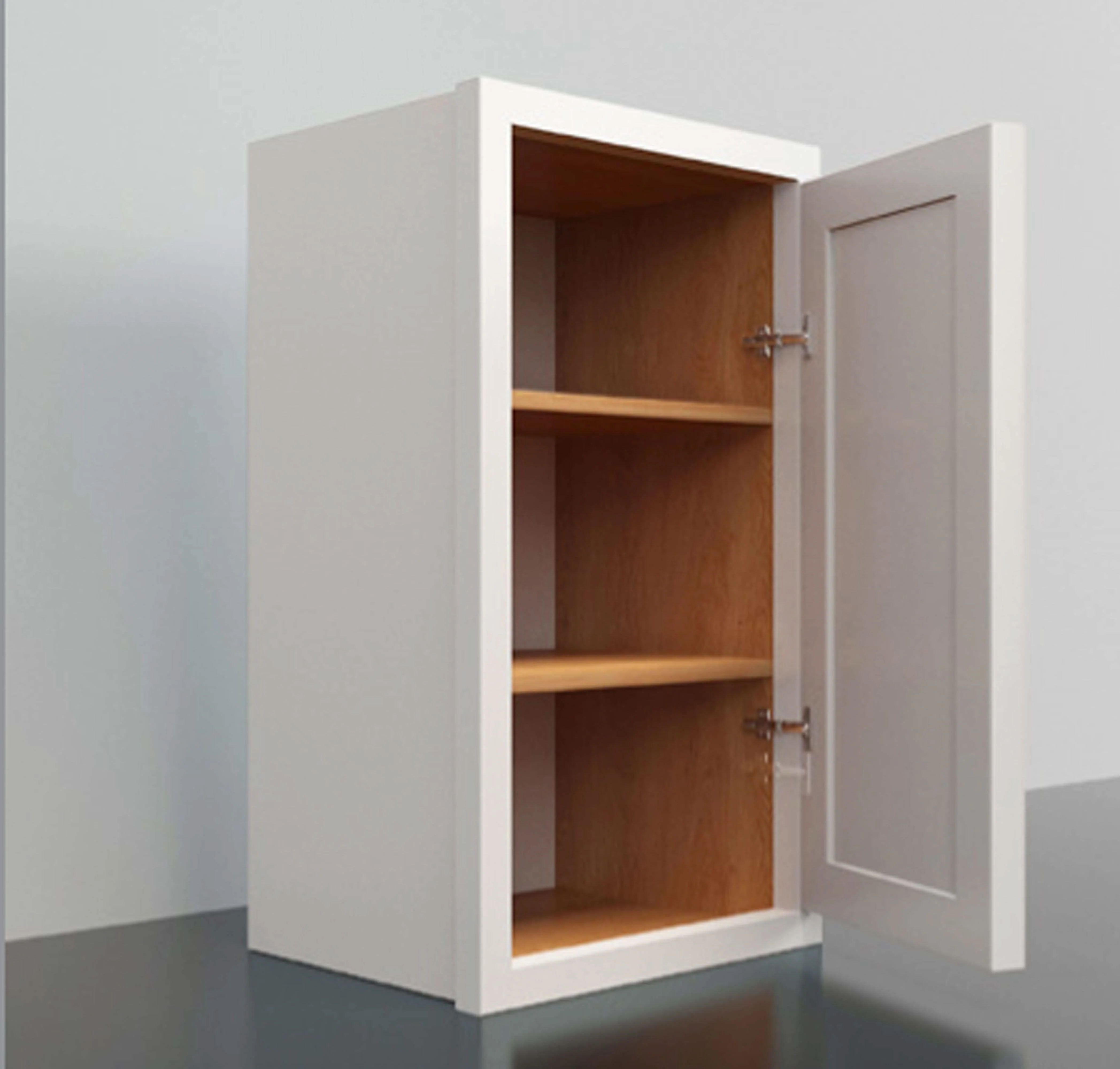 39" Tall Wall Cabinet - Single Door 9", 12", 15", 18" & 21" Tall Snow White Inset Shaker - Image 4
