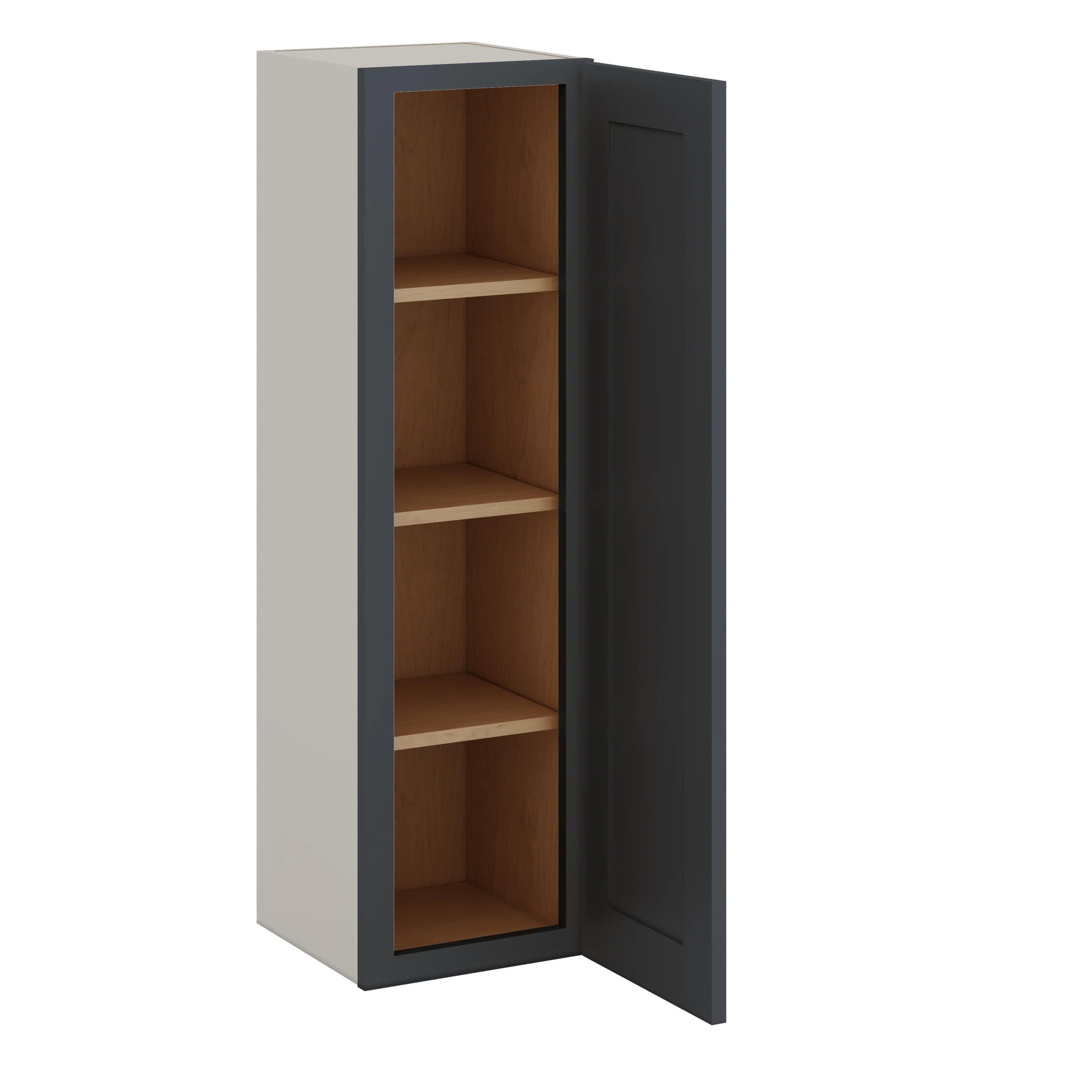 42" Tall 15HNS Hermosa Noir Black Shaker 1-1/4" Overlay Wall Cabinet - Single Door 9", 12", 15", 18", 21" - Image 4