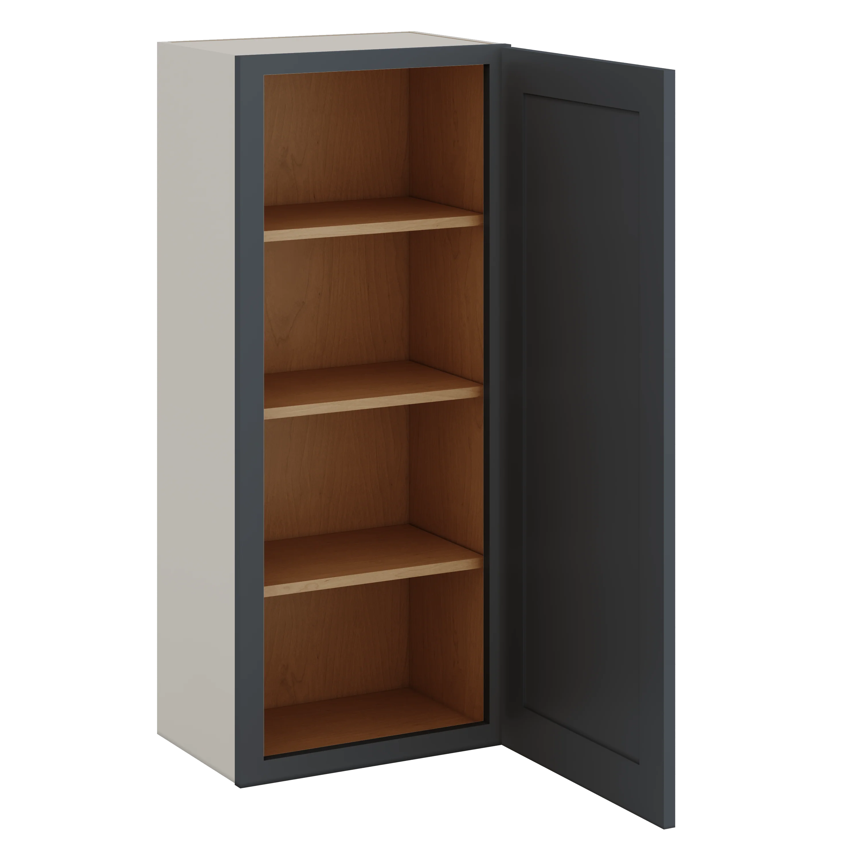 42" Tall 15HNS Hermosa Noir Black Shaker 1-1/4" Overlay Wall Cabinet - Single Door 9", 12", 15", 18", 21" - Image 8